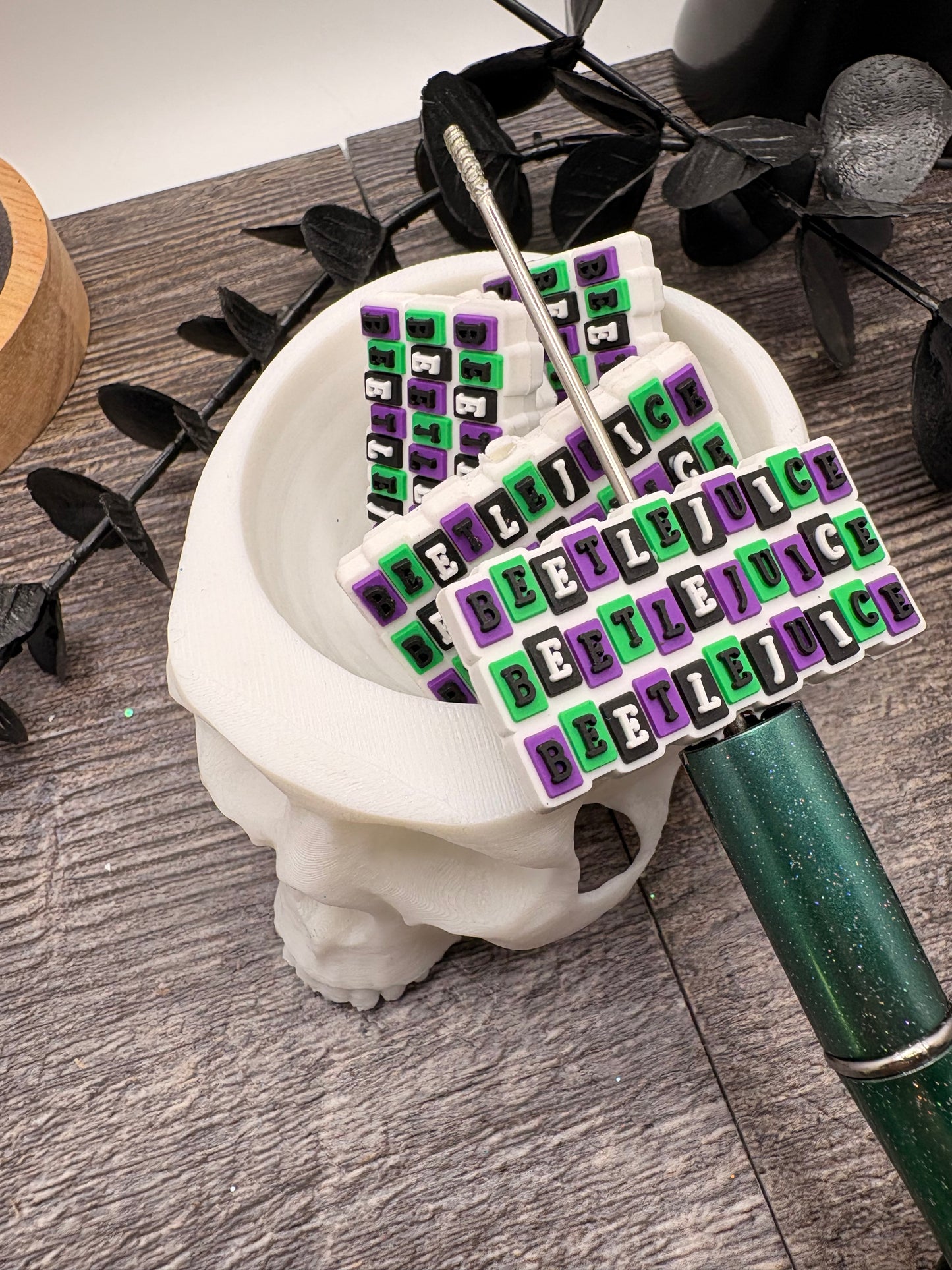 Beetlejuice banner bead, Silicone focal, silicone bead for pens, crafting beads, supply focal, 21.7mm, 1pc