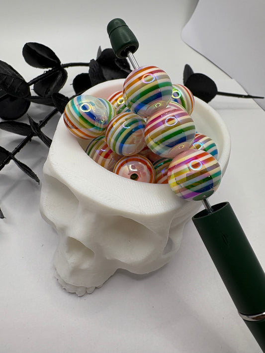 Rainbow striped bubblegum bead, acrylic 14mm beads for pens, beading supplies, beading 5pc