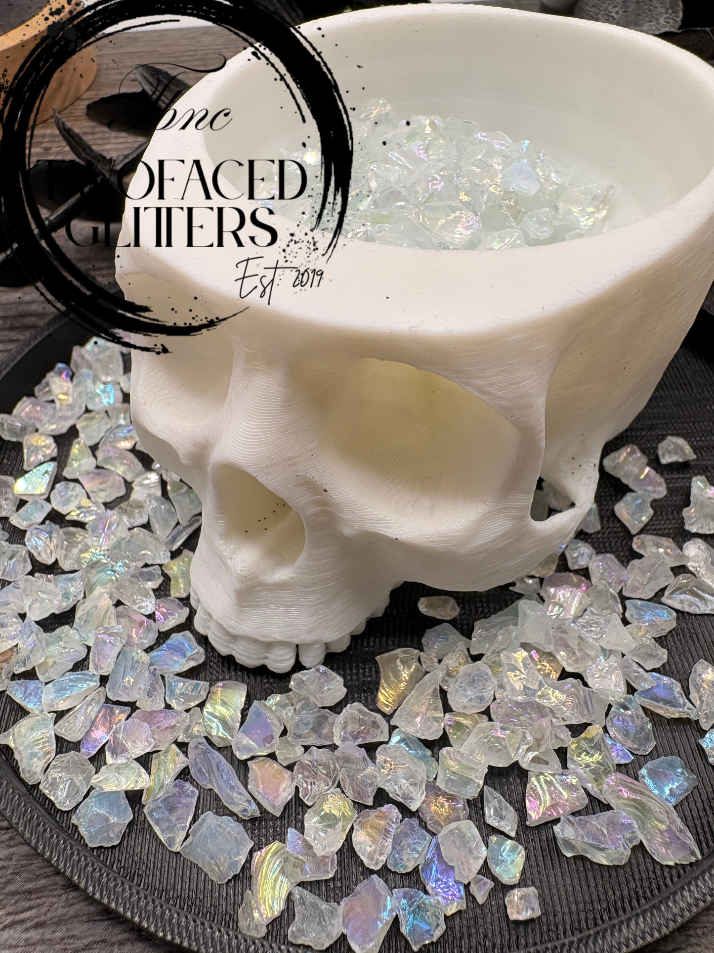 Eskimo: Holographic Translucent Crushed glass, resin fillers, candle making supplies 1oz by weight, crushed glass for crafting