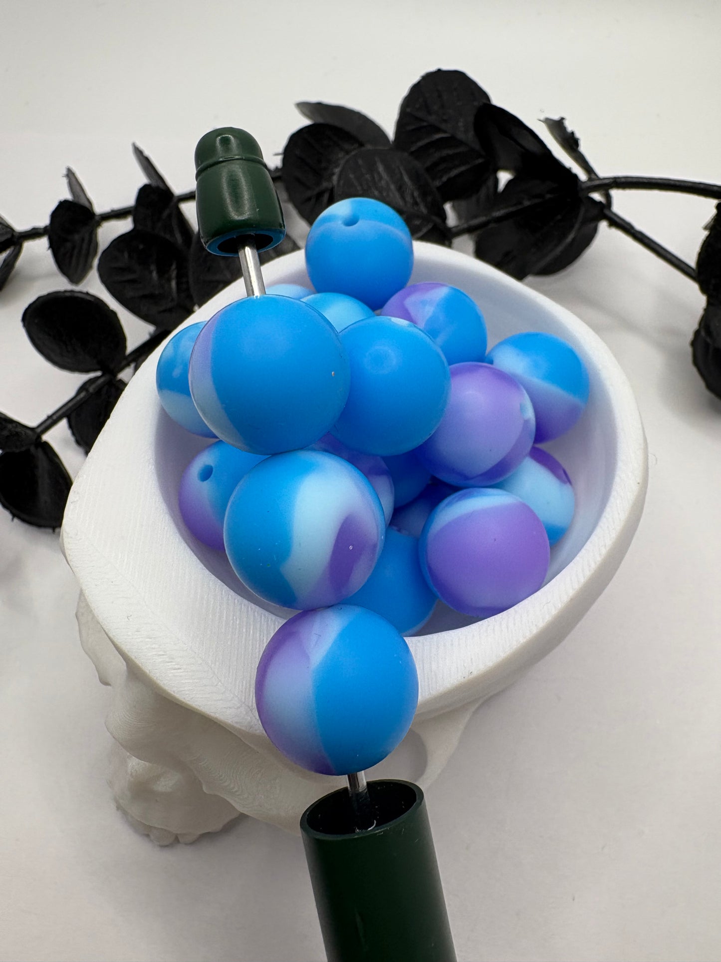 Silicone Blurple Swirl bead, 15mm beads for pens, beading supplies, beading, pvc silicone beads