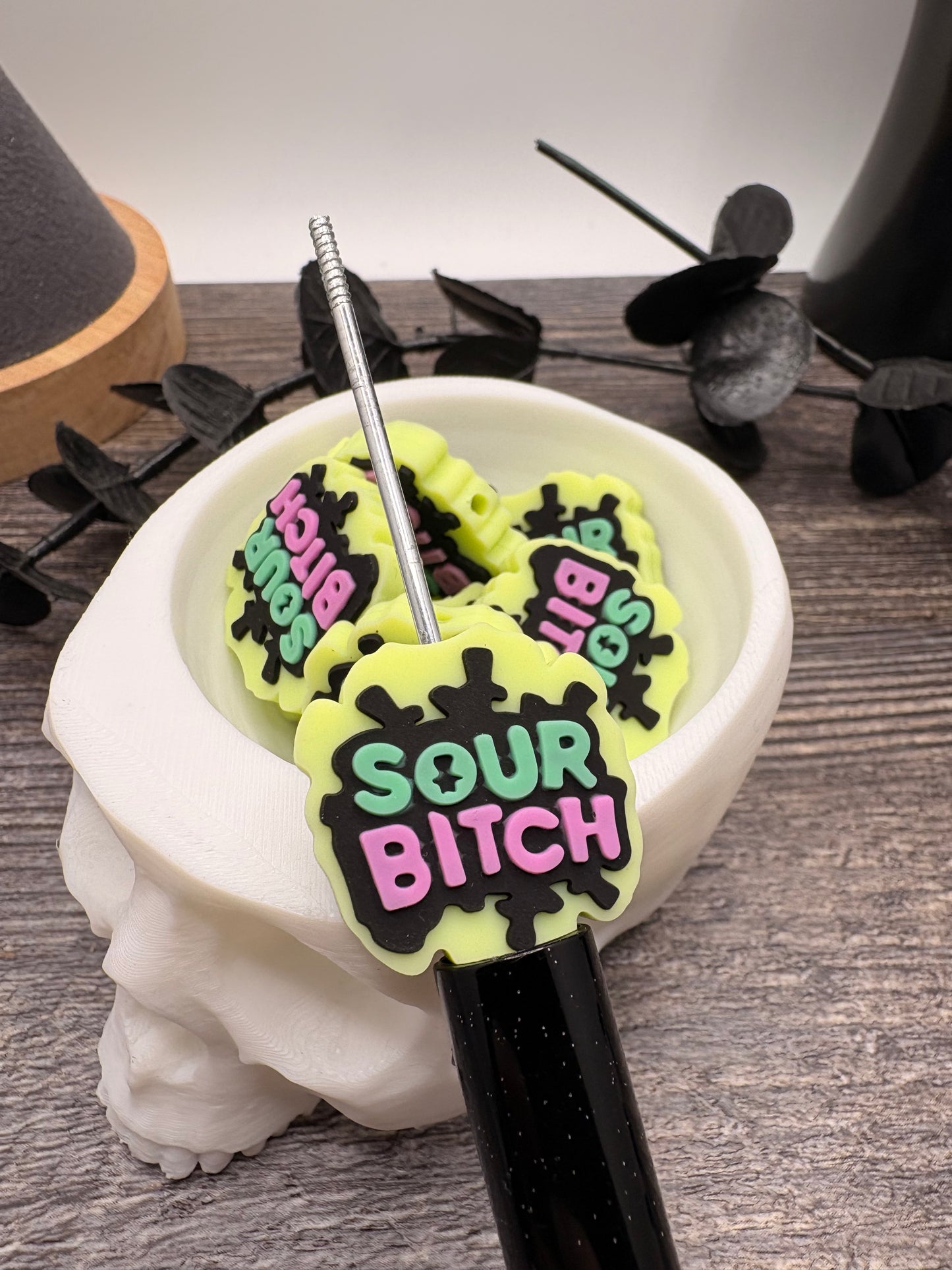 Sour humor pen bead colorful, crafting beads, supplies, focal, silicone supply bead, silicone focal for beadable items, 24mm