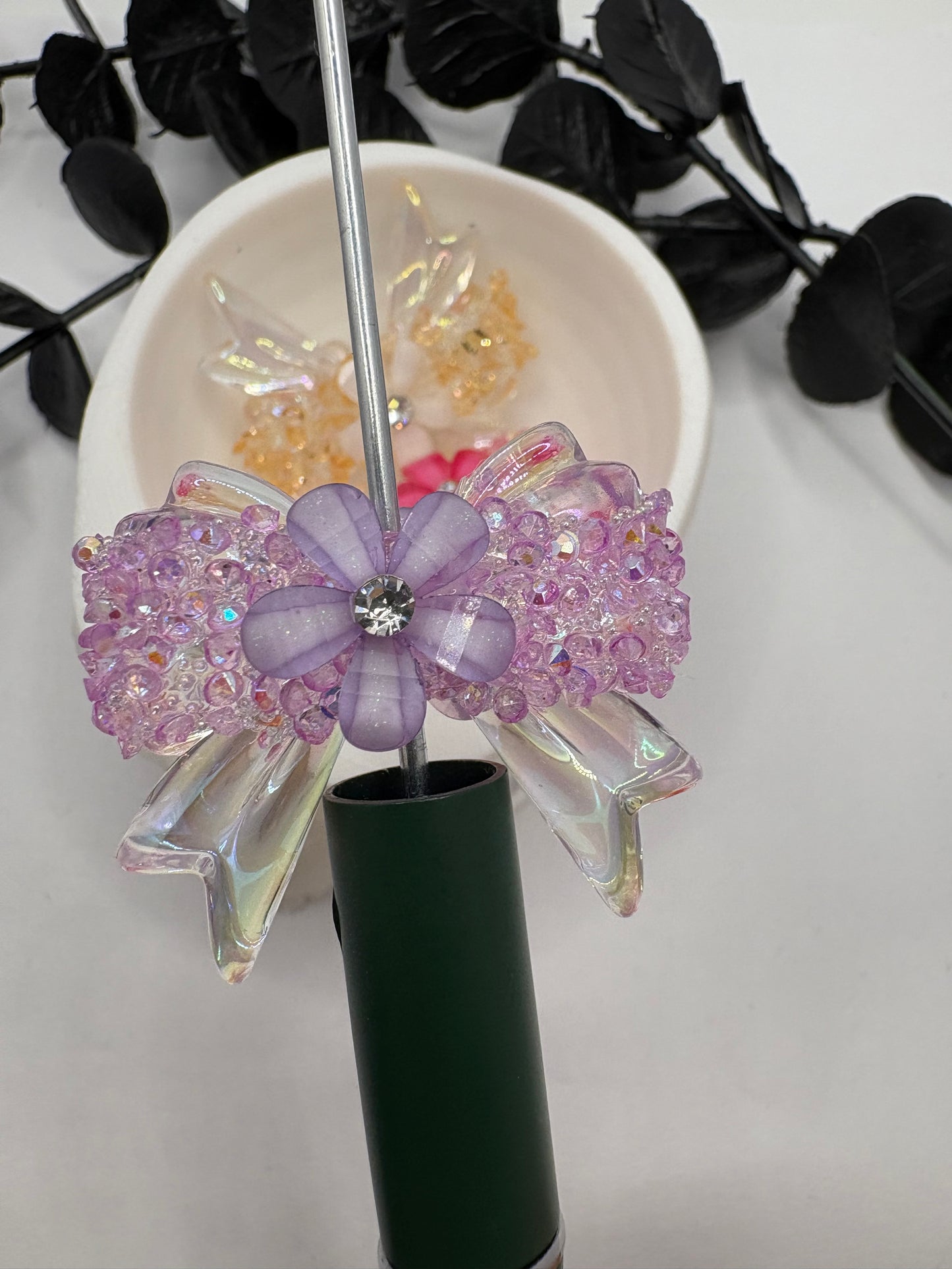 Acrylic Bows with rhinestone, flowers Beads, 32mm beads for pens, beading supplies, beading, 1pc