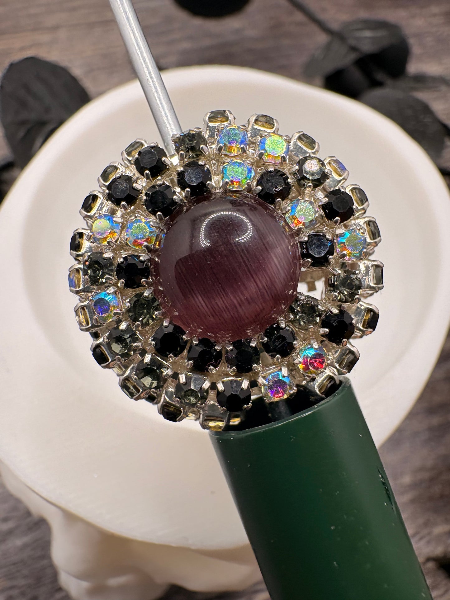 Rhinestone Cateye Jeweled Bead: 23.5mm beads for pens, beading supplies, beading, 1pc