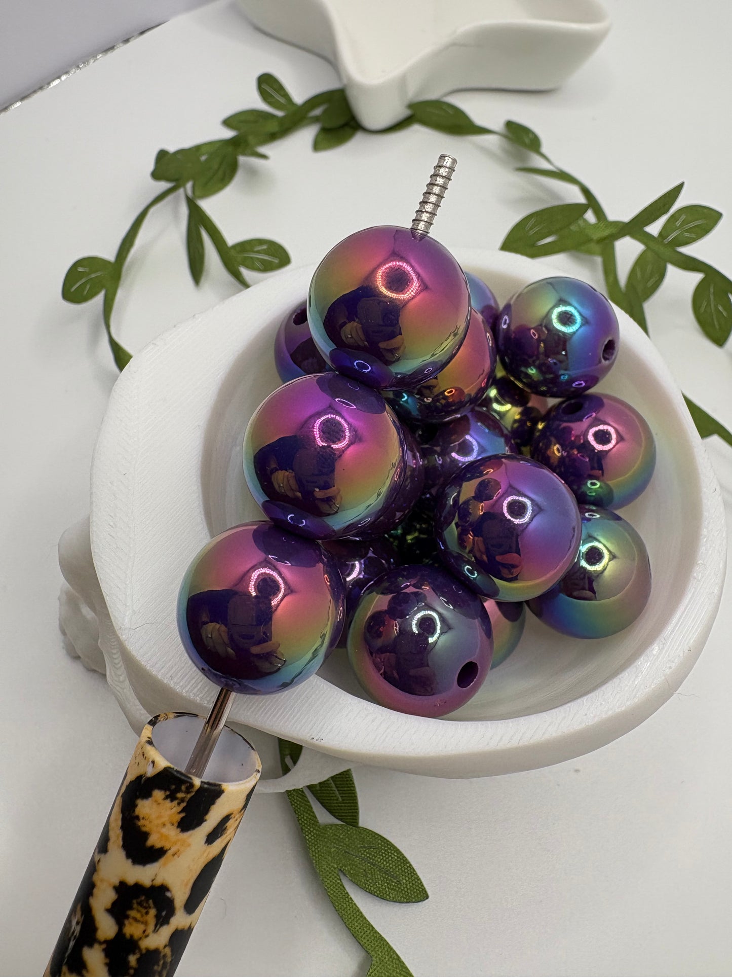 Dark Magic holo, acrylic 16mm beads for pens, beading supplies, bubblegum beads, holo beads, beading, dark purple