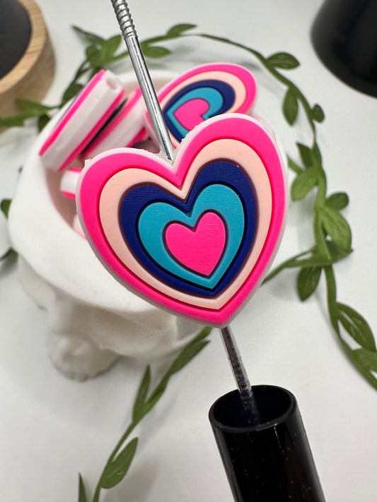 Retro Heart Pink, bead for pens, crafting beads, supplies, focal, supply bead, silicone focal  beadable items,  1pc 26mm