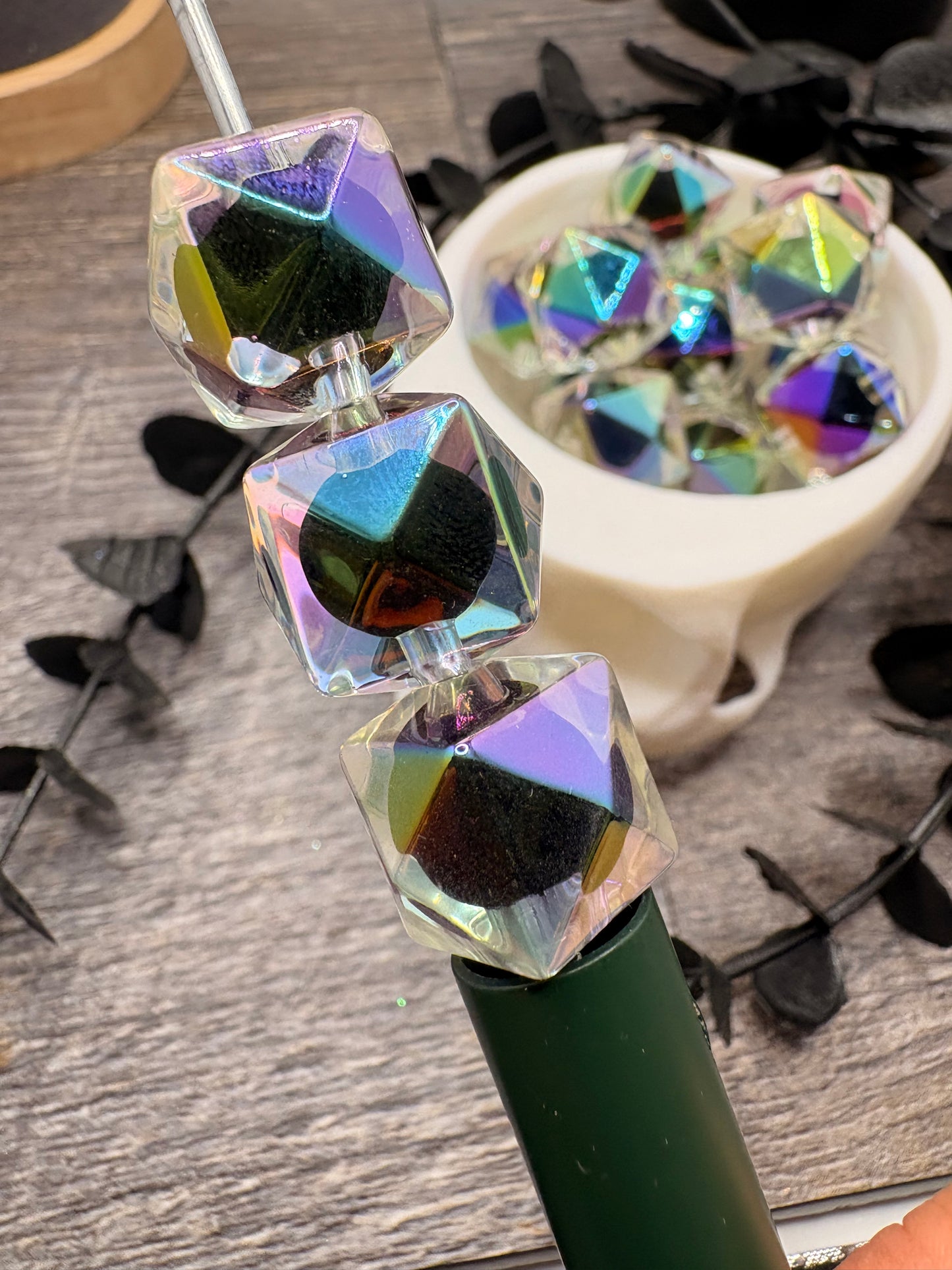Double Hexagon Holo bead, acrylic 15.5mm beads for pens, beading supplies, acrylic beads