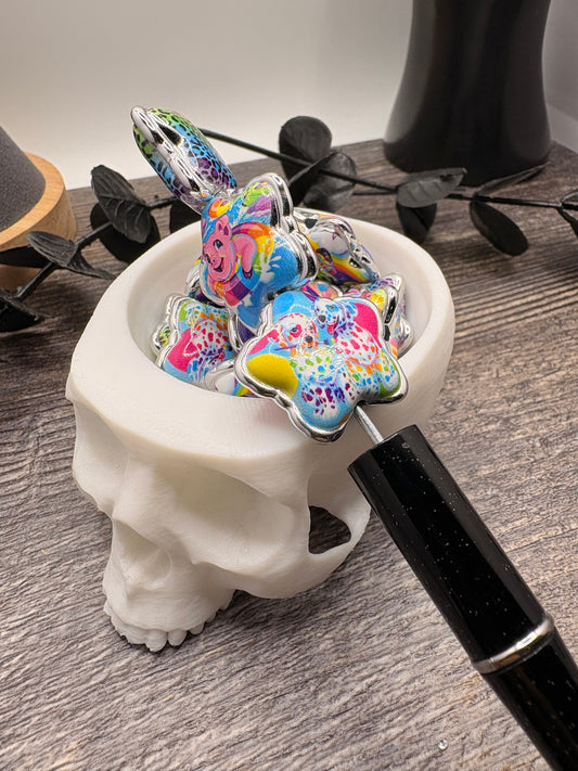 Rainbow Lisa printed beads, acrylic beads for pens, beading supplies, beading, fancy 24mm, 5pc