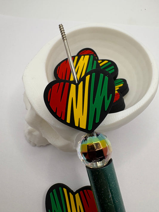 Rasta Love heart, Silicone focal bead, cute bead for pens, double sided print 25mm, 1pc