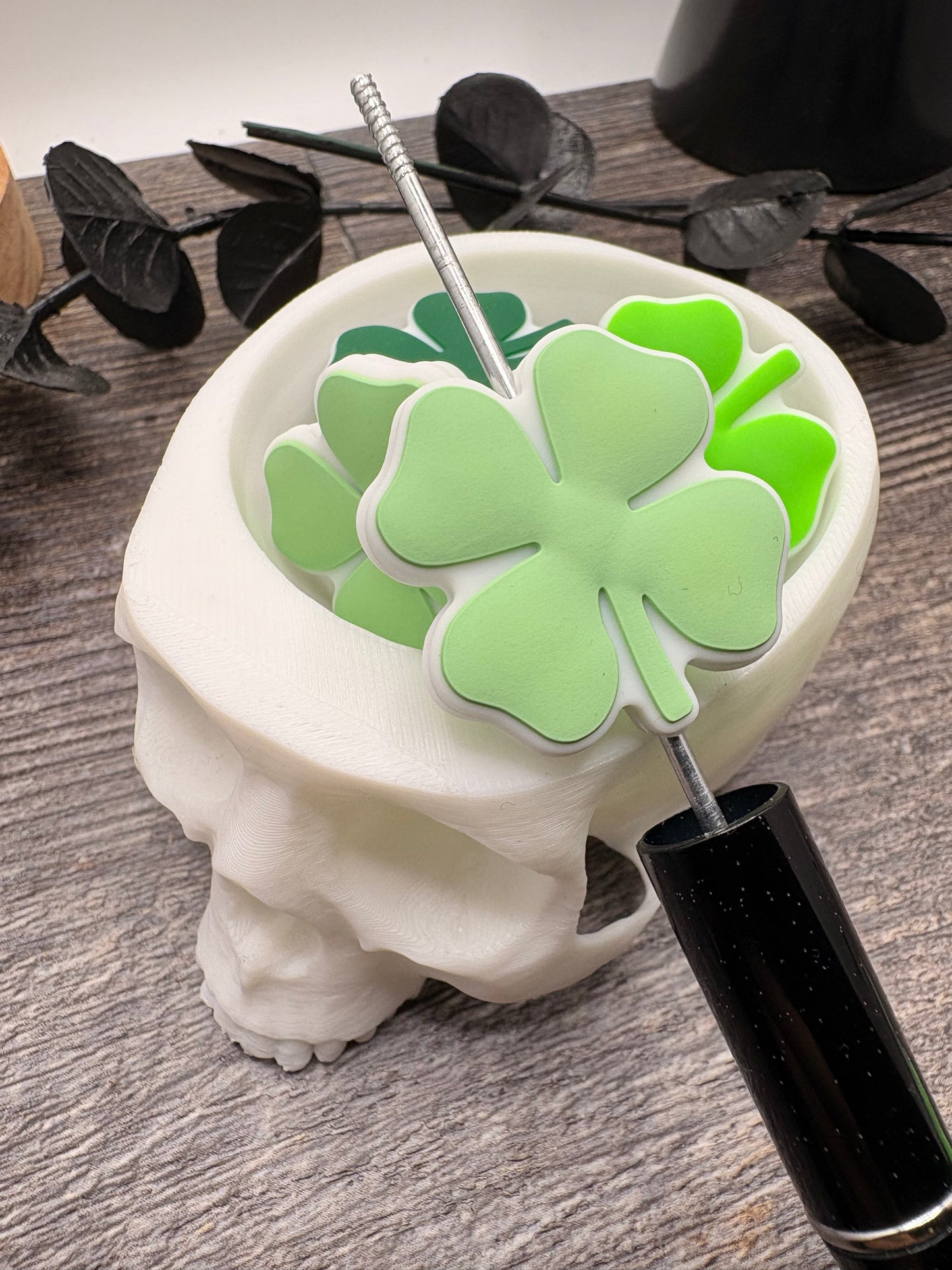Shamrock clover plain pen bead, crafting beads, supplies, focal, silicone supply bead, silicone focal for beadable items, 29.5mm
