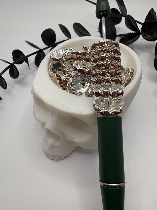 Honey and Silver Rhinestone bead spacer, 14.5mm for pens, beading supplies, beading, 10pc spacers