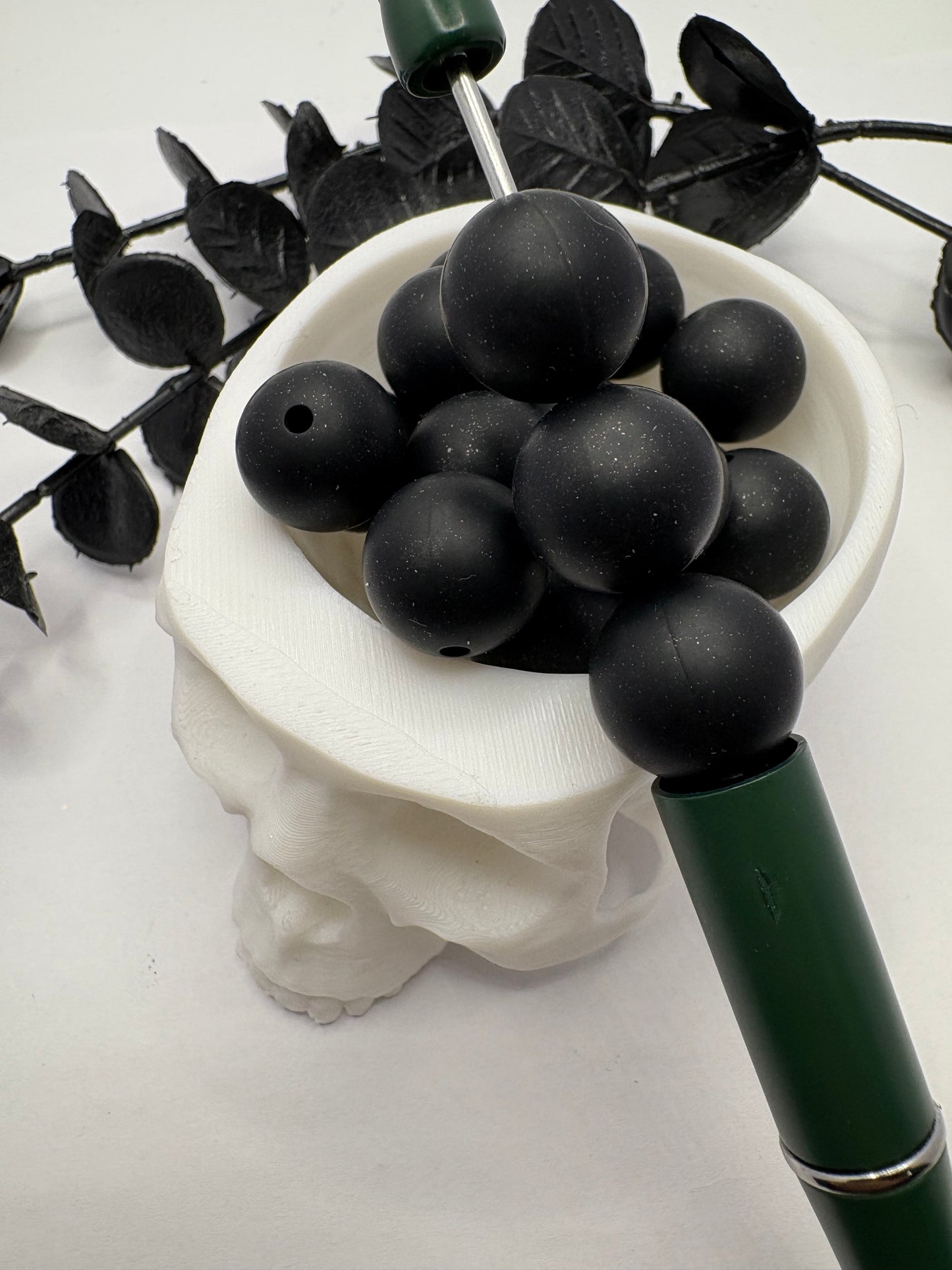 Silicone Black Glitter bead, 15mm beads for pens, beading supplies, beading, pvc silicone beads