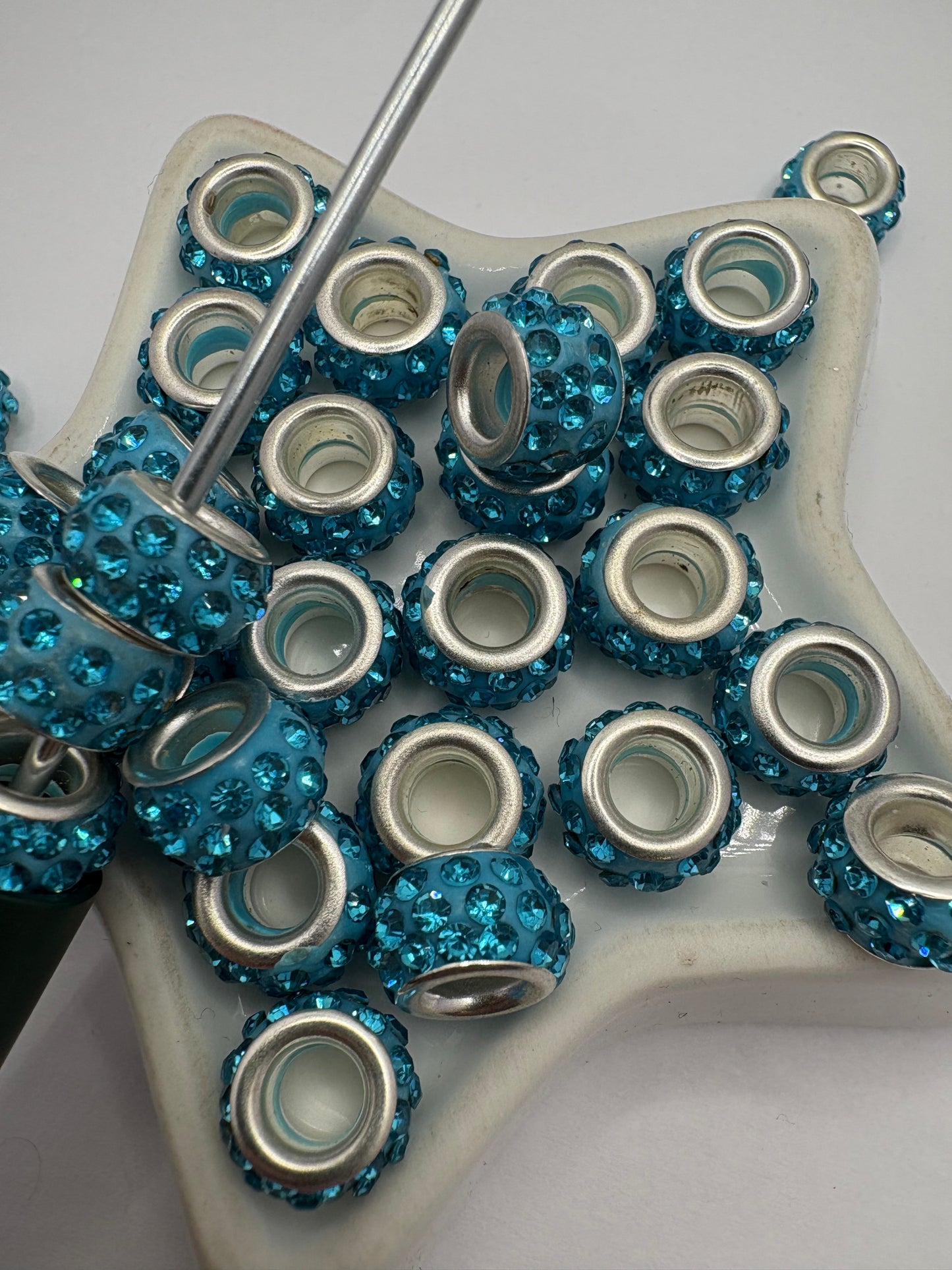 Blue Rhinestone bead spacer, 7mm beads for pens, beading supplies, beading, 10pc spacers