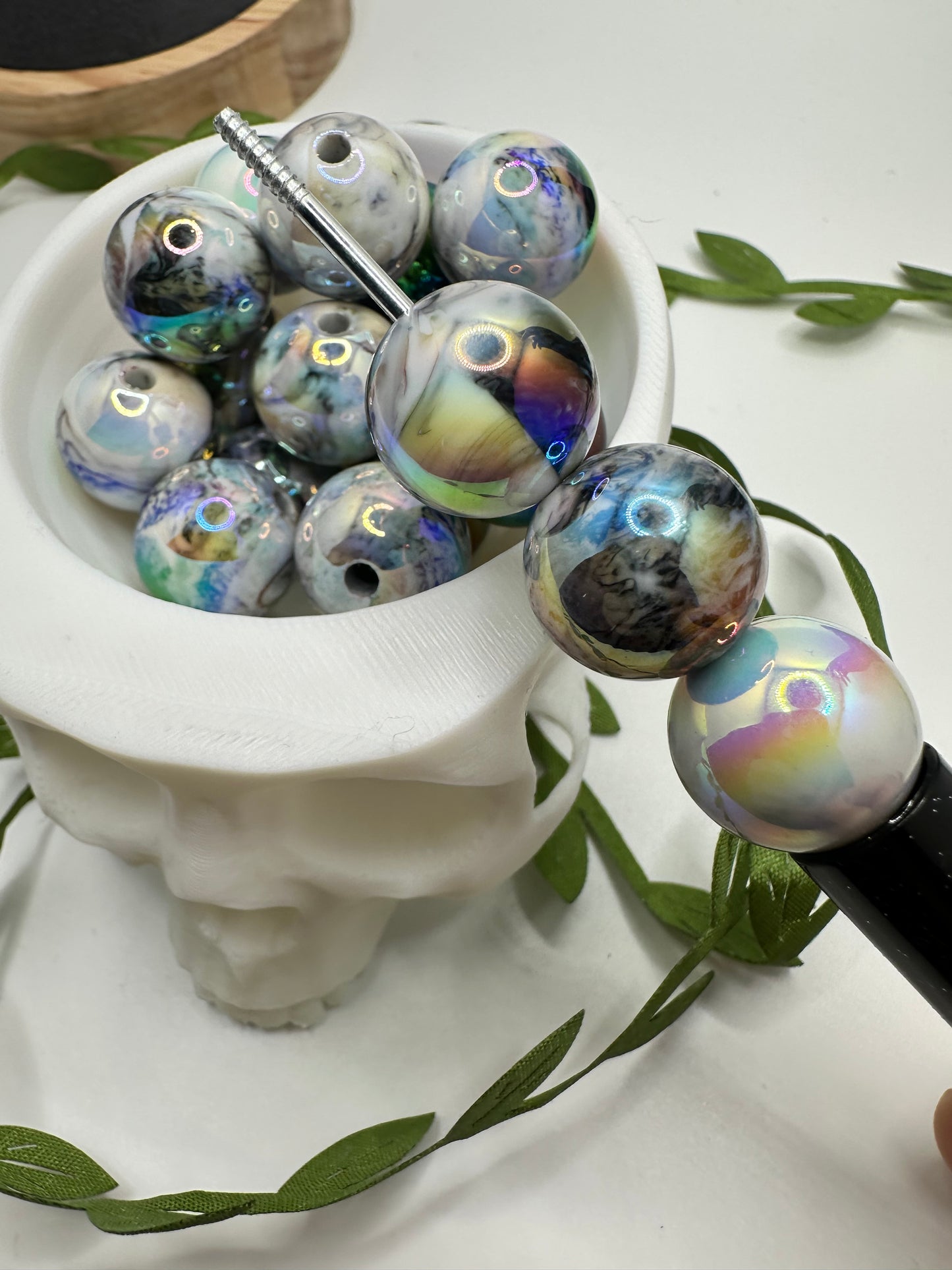 Black Swan Marble swirl bubblegum bead, acrylic 15.5mm beads for pens, beading supplies, beading, marble pattern acrylic beads