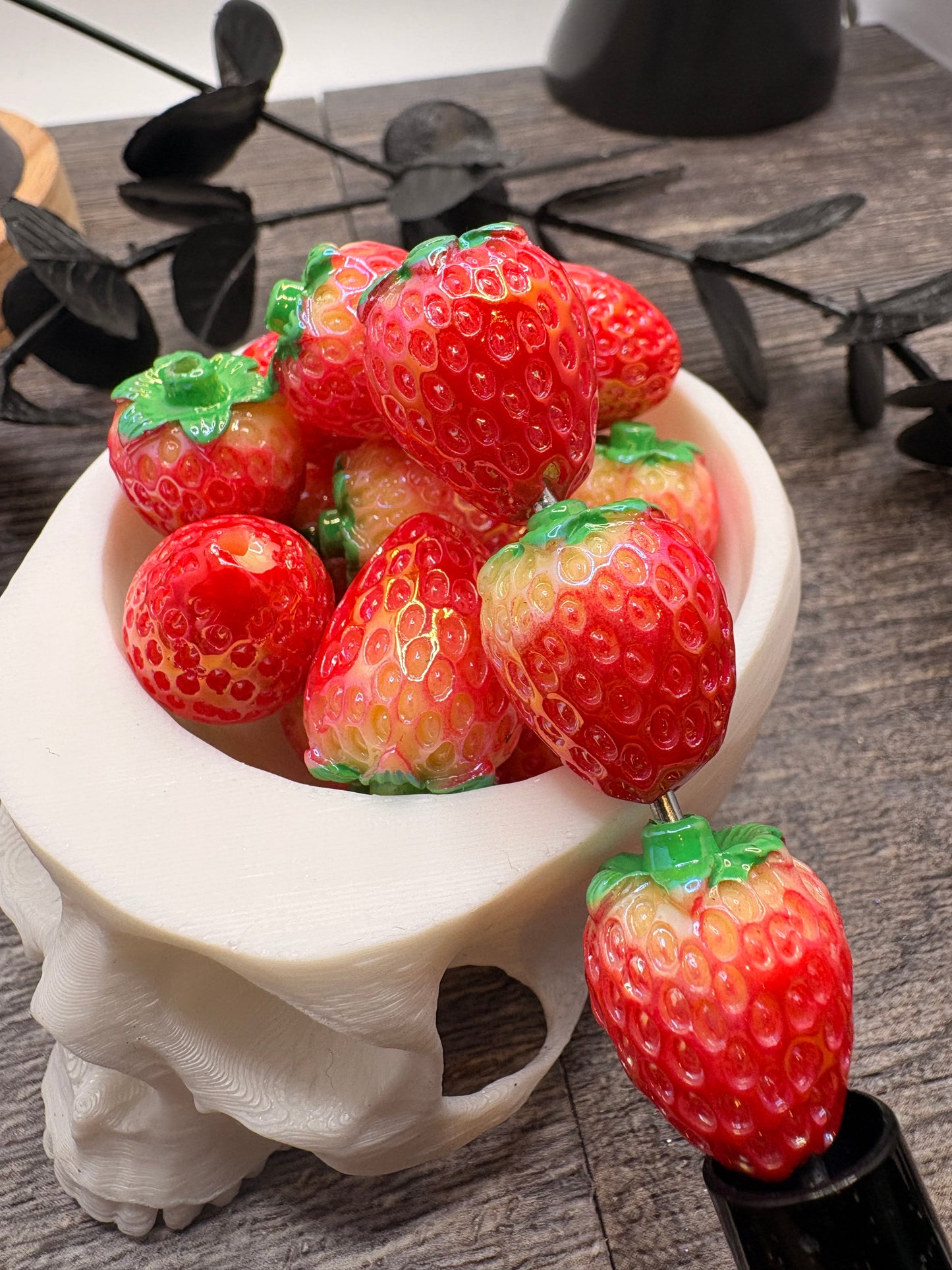 3D Strawberry Bead, acrylic beads for pens, beading supplies, Size 22mm, 5pc