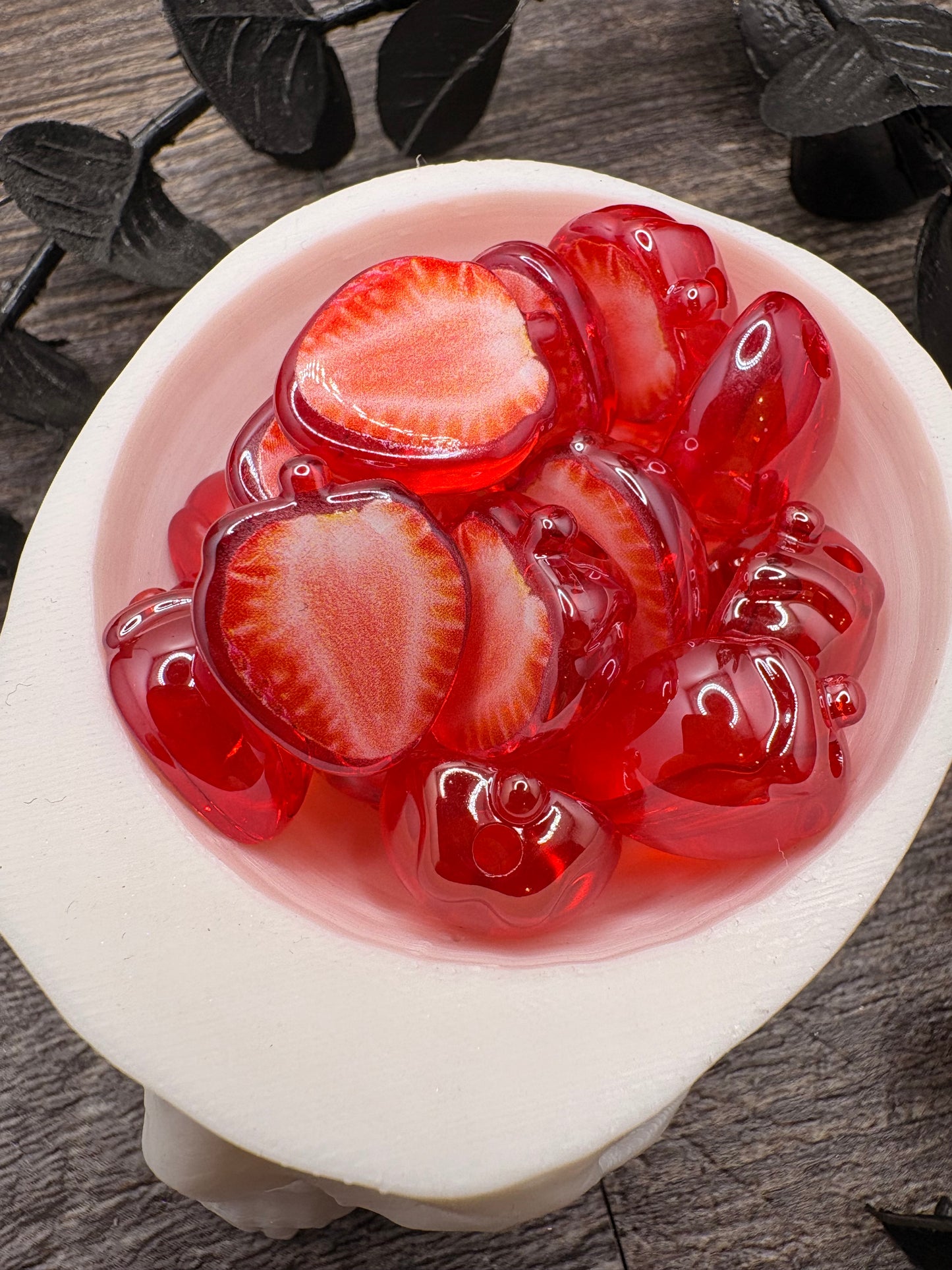 Strawberry Half Bead, acrylic beads for pens, beading supplies, Size 19.5mm, 5pc