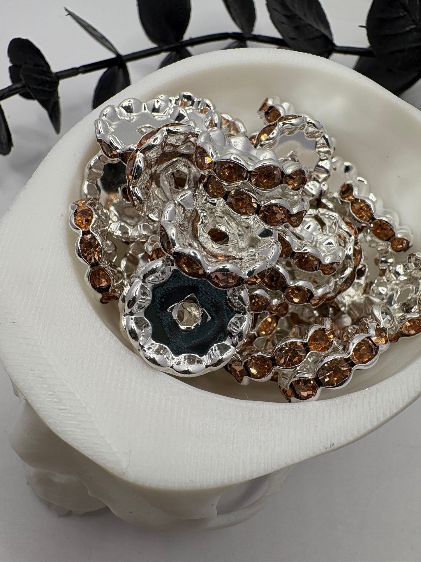Honey and Silver Rhinestone bead spacer, 14.5mm for pens, beading supplies, beading, 10pc spacers