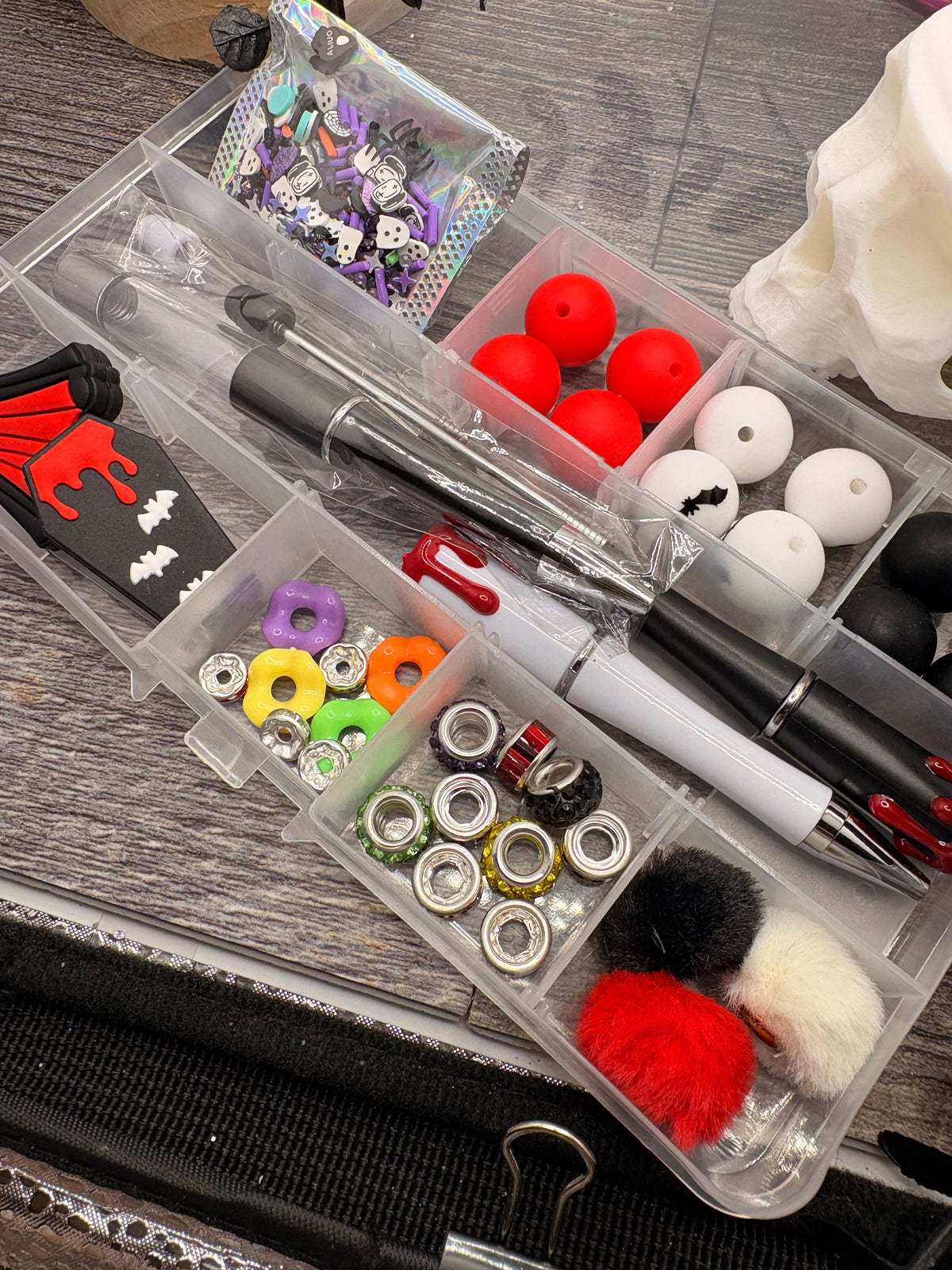 Halloween diy beaded pen kit, 3 pen set, bead mix, Complete pen kit 35pc per kit