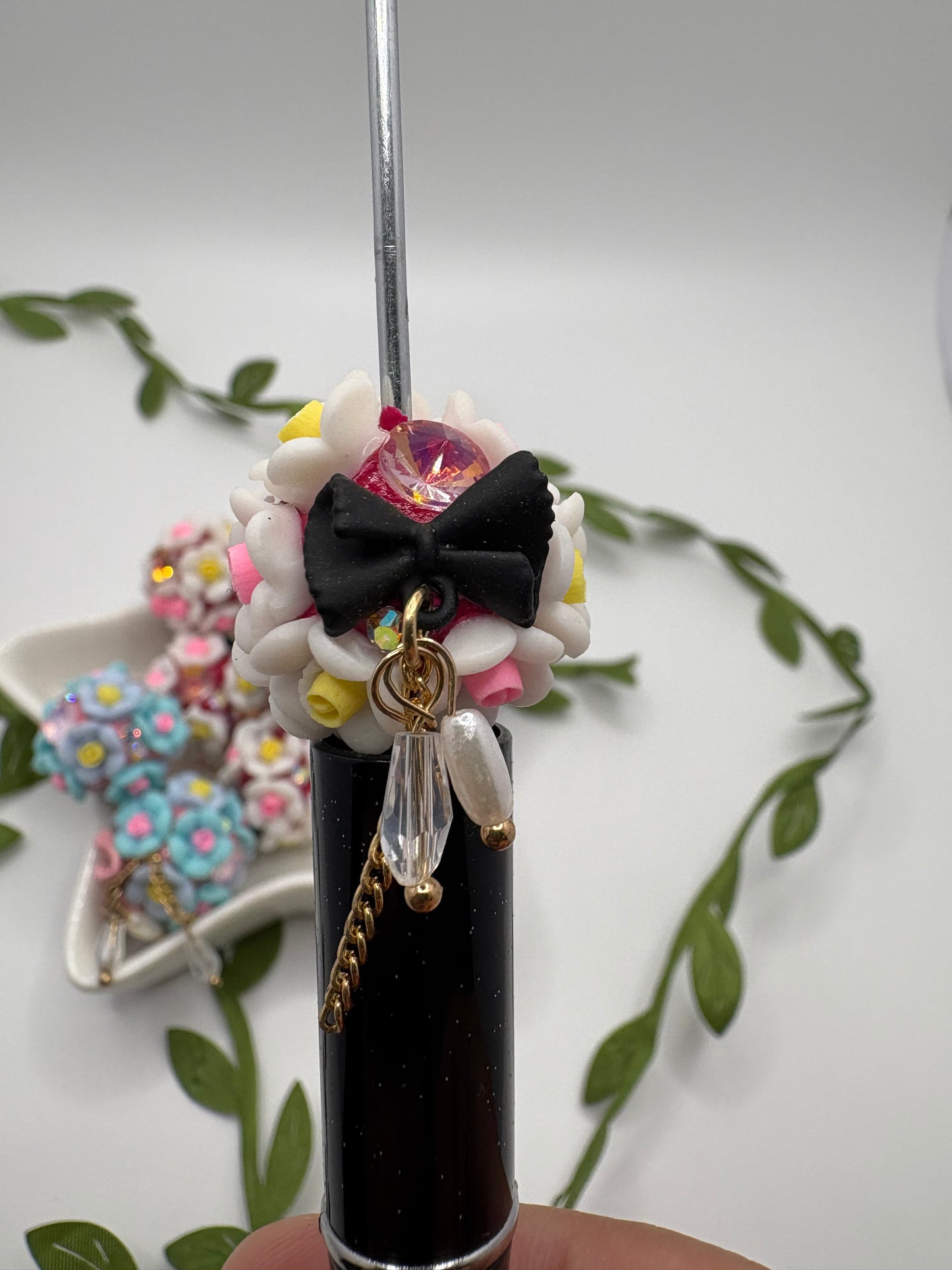 Flowers with bow fancy Beads, 22mm beads for pens, beading supplies, beading, 2pc