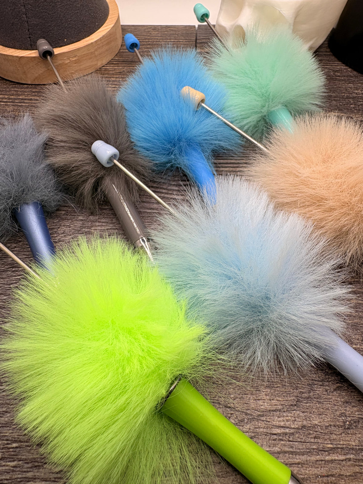 Faux Fur Fluff Pens, Beadable pen blank, black ink, pen for silicone beads, for acrylic beads, pens for crafting, beadable blanks supplies