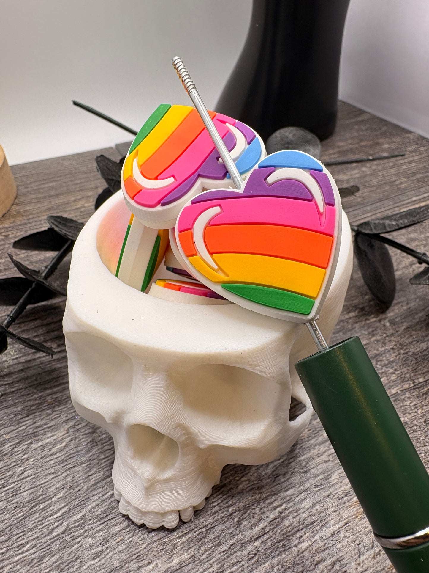 Rainbow Heart: Funny Silicone Focal Bead, 1pc 29mm