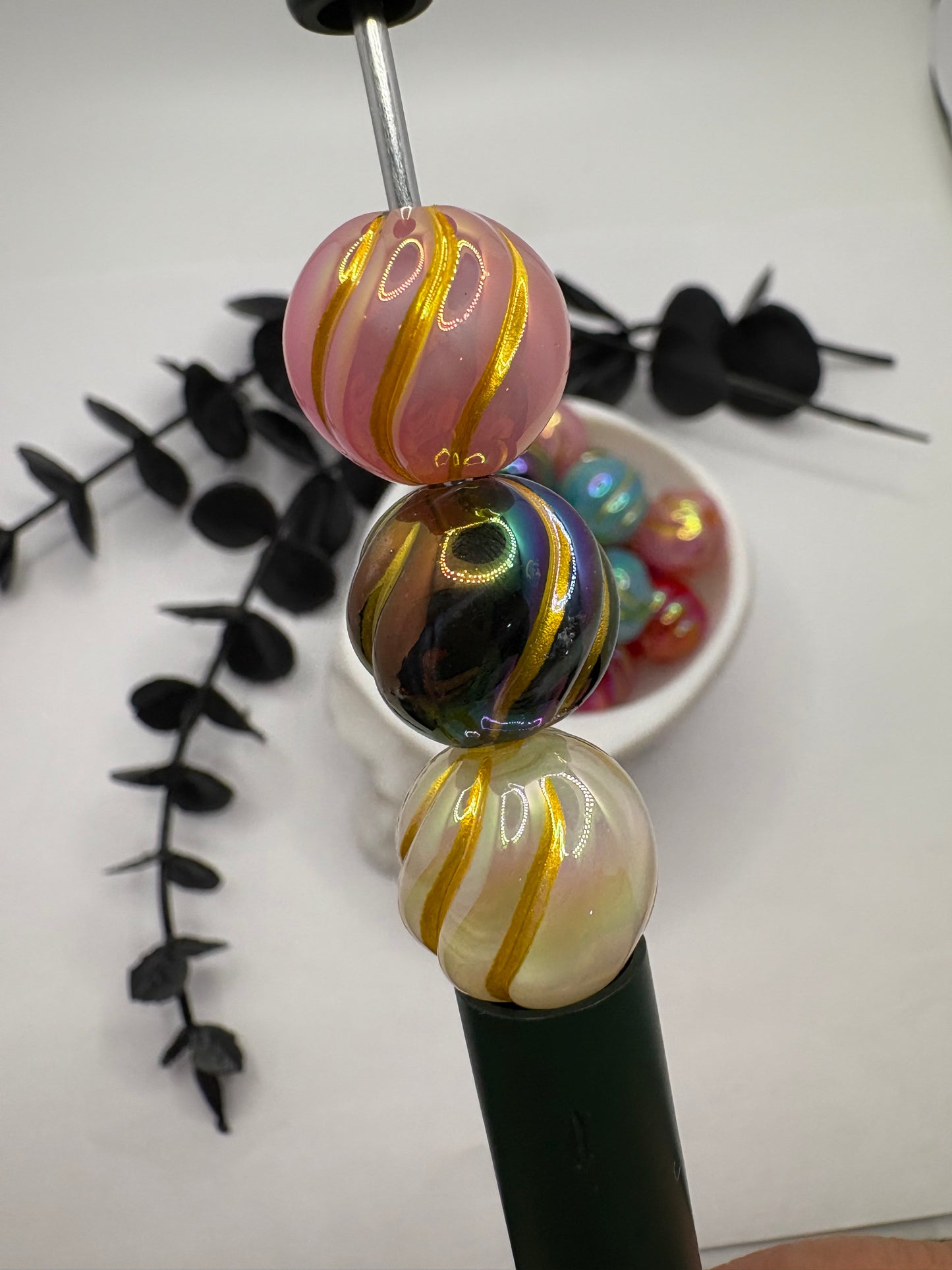 Mixed golden swirl pumpkin bubblegum bead, acrylic 15.5mm beads for pens, beading supplies, mixed color