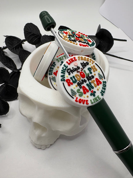 Christmas spirit Bead, Silicone focal bead, cute bead for pens, double sided print 31mm, 1pc