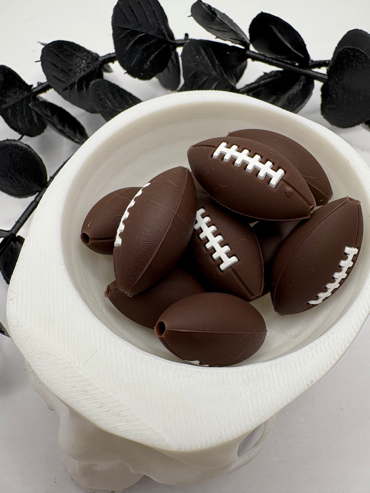 Football sport Bead, Silicone focal bead, cute bead for pens, double sided print 26.5mm, 1pc