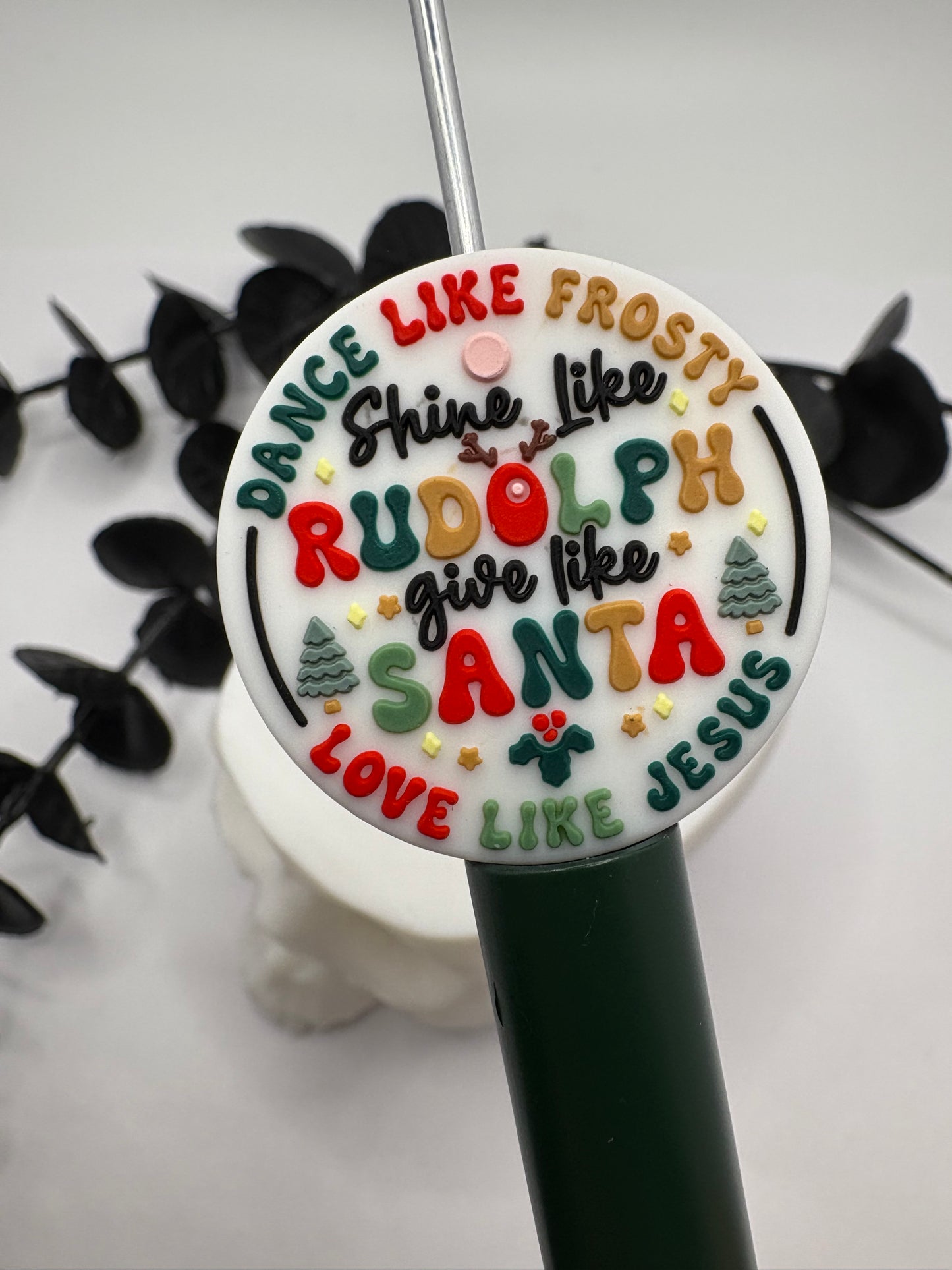 Christmas spirit Bead, Silicone focal bead, cute bead for pens, double sided print 31mm, 1pc