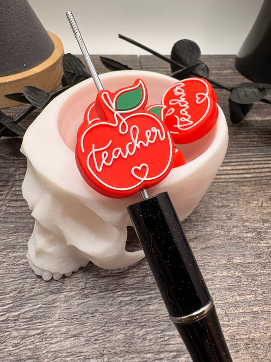 Teacher Bead, Silicone focal, silicone bead for pens, crafting beads, supply, focal, silicone bead 29.5mm