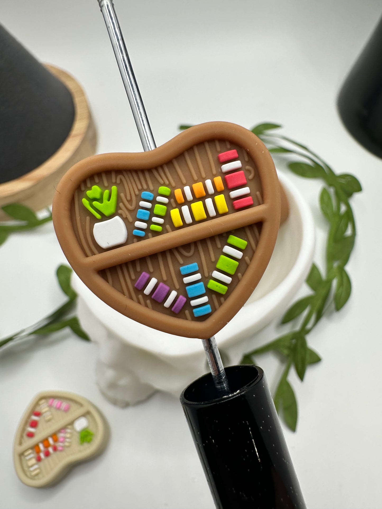 Heart Bookshelf, bead for pens, crafting beads, supplies, focal, supply bead, silicone focal  beadable items,  1pc 25.5mm