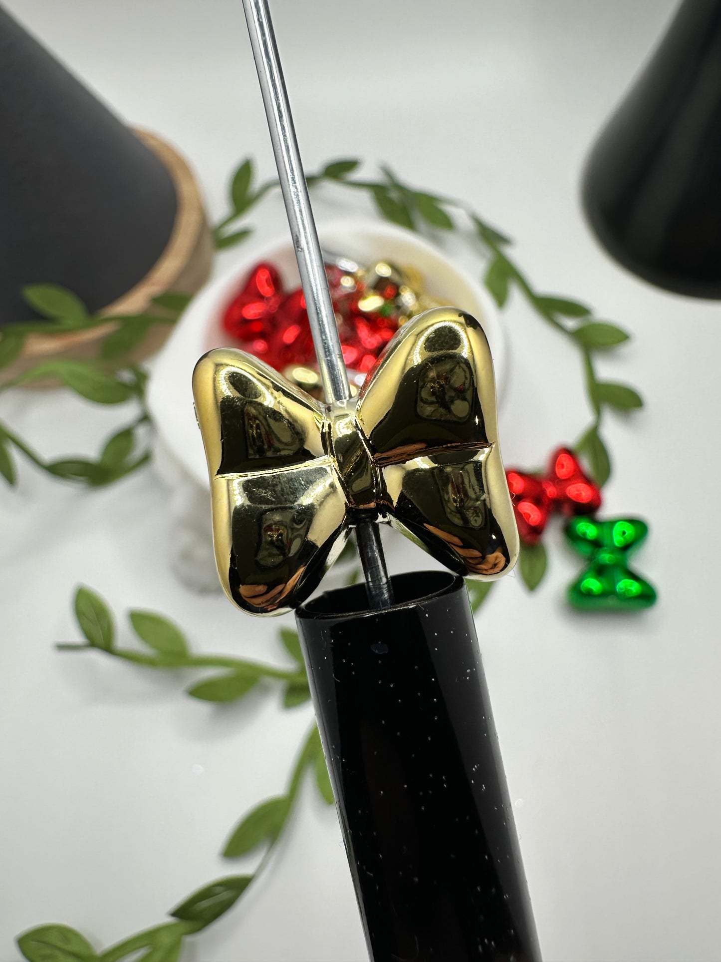 Metallic puff Bows 2pc bead, acrylic 19mm beads for pens, beading supplies, beading, metallic bows 2pc