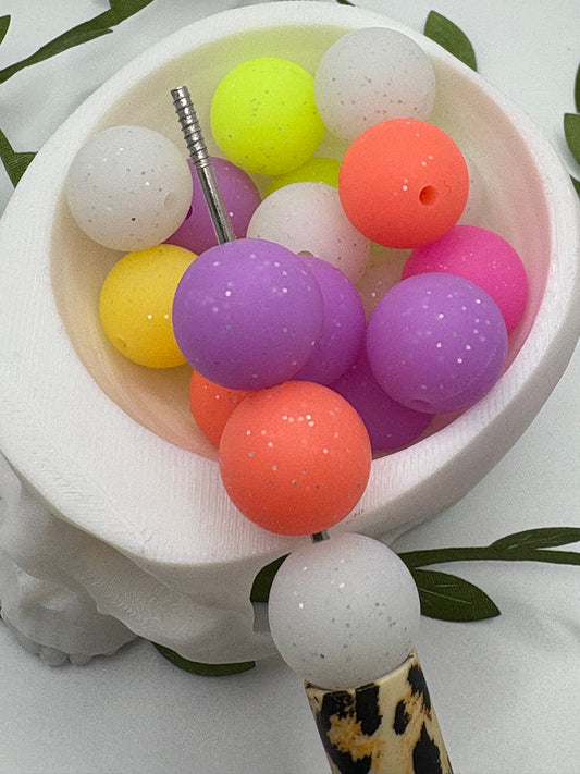 Silicone mix Glow beads, 15mm beads for pens, beading supplies, beading, 5pc glow bead