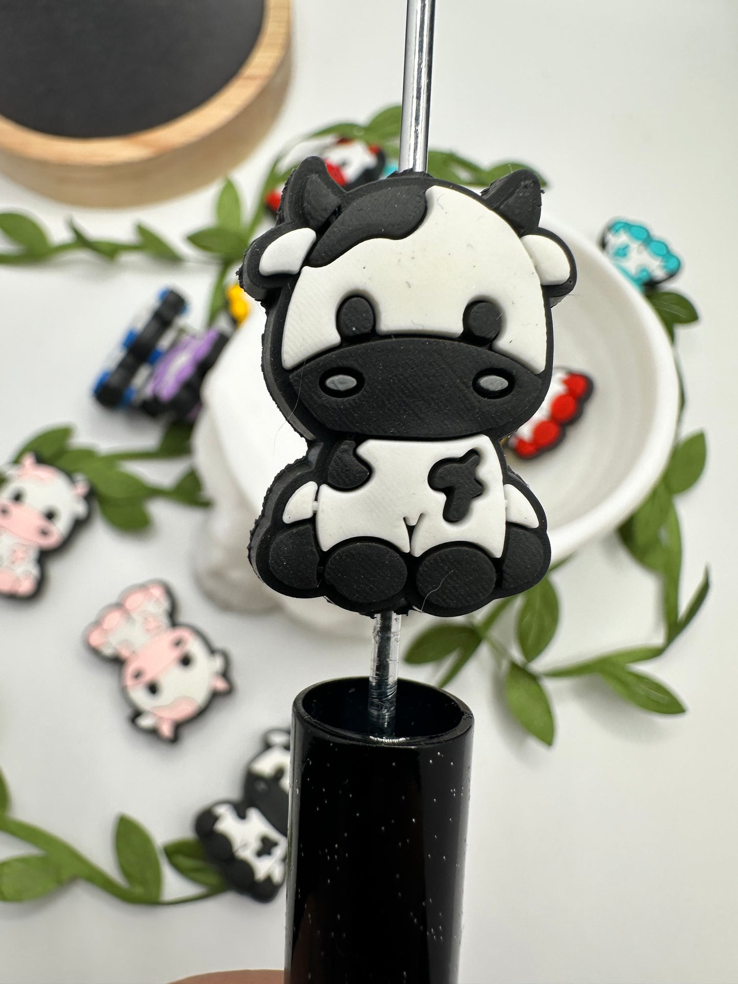 Cute Colorful Cow bead, Silicone focal bead, silicone bead, silicone bead for pens, crafting beads, supplies silicone supply bead 27.5mm