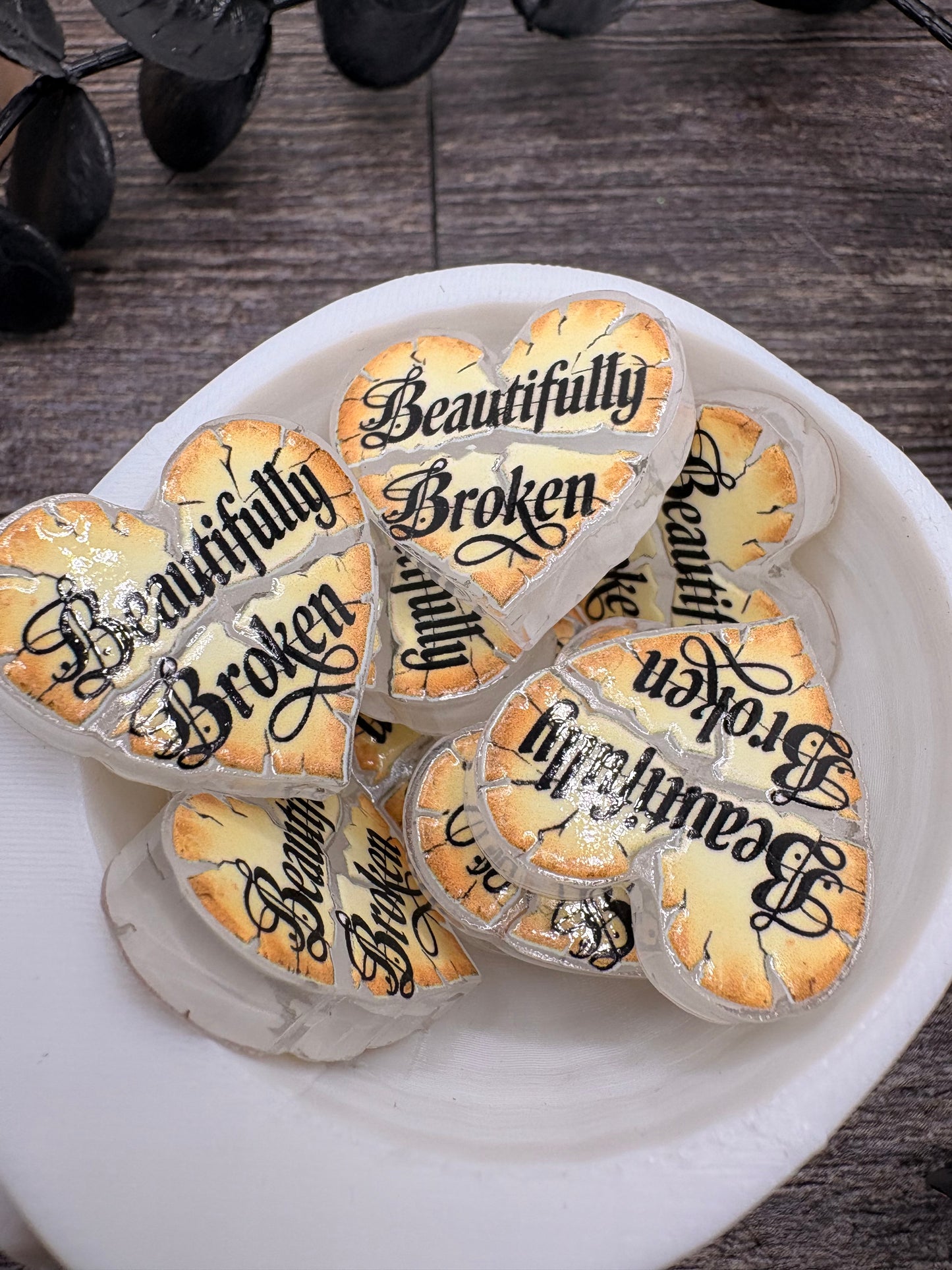 Beautifully Broken Heart bead, acrylic beads for pens, beading supplies, beading, 24.5mm, 1pc