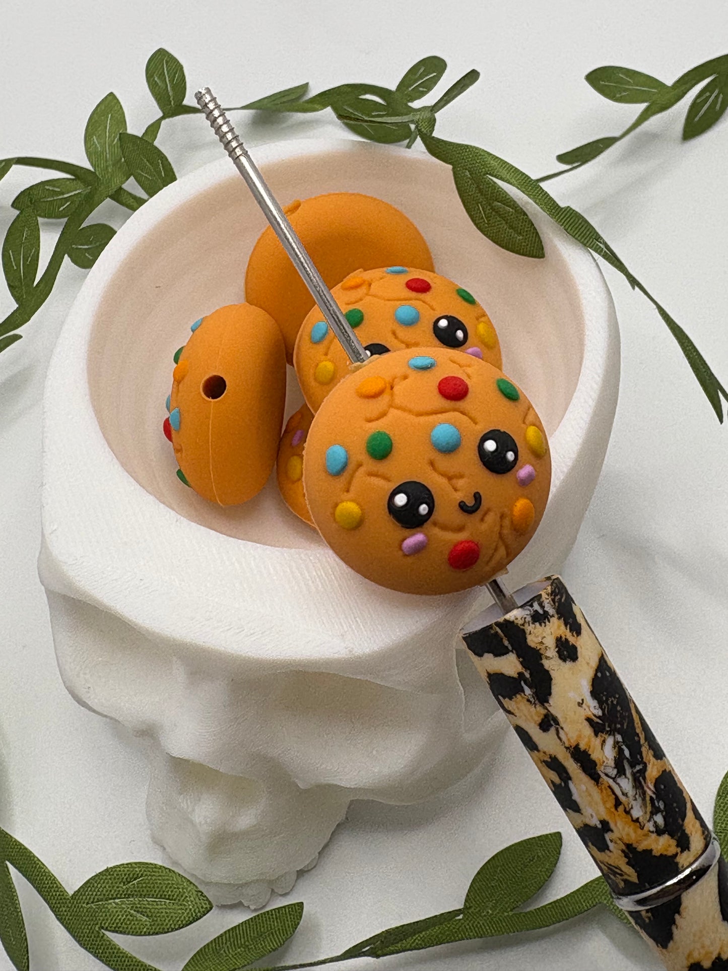 3D cookie, cute silicone bead, beads for pens,  printed silicone bead, focal bead, 24mm, 1pc