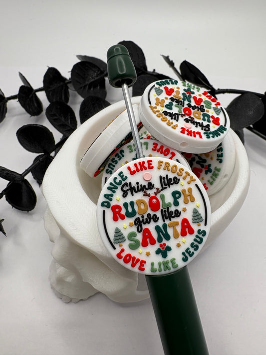 Christmas spirit Bead, Silicone focal bead, cute bead for pens, double sided print 31mm, 1pc