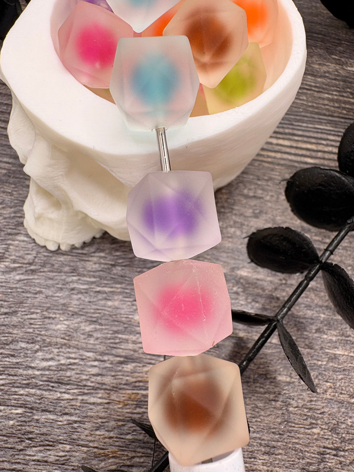 Hex frosted color infused bead, acrylic 15.5mm beads for pens, beading supplies, beading, mix