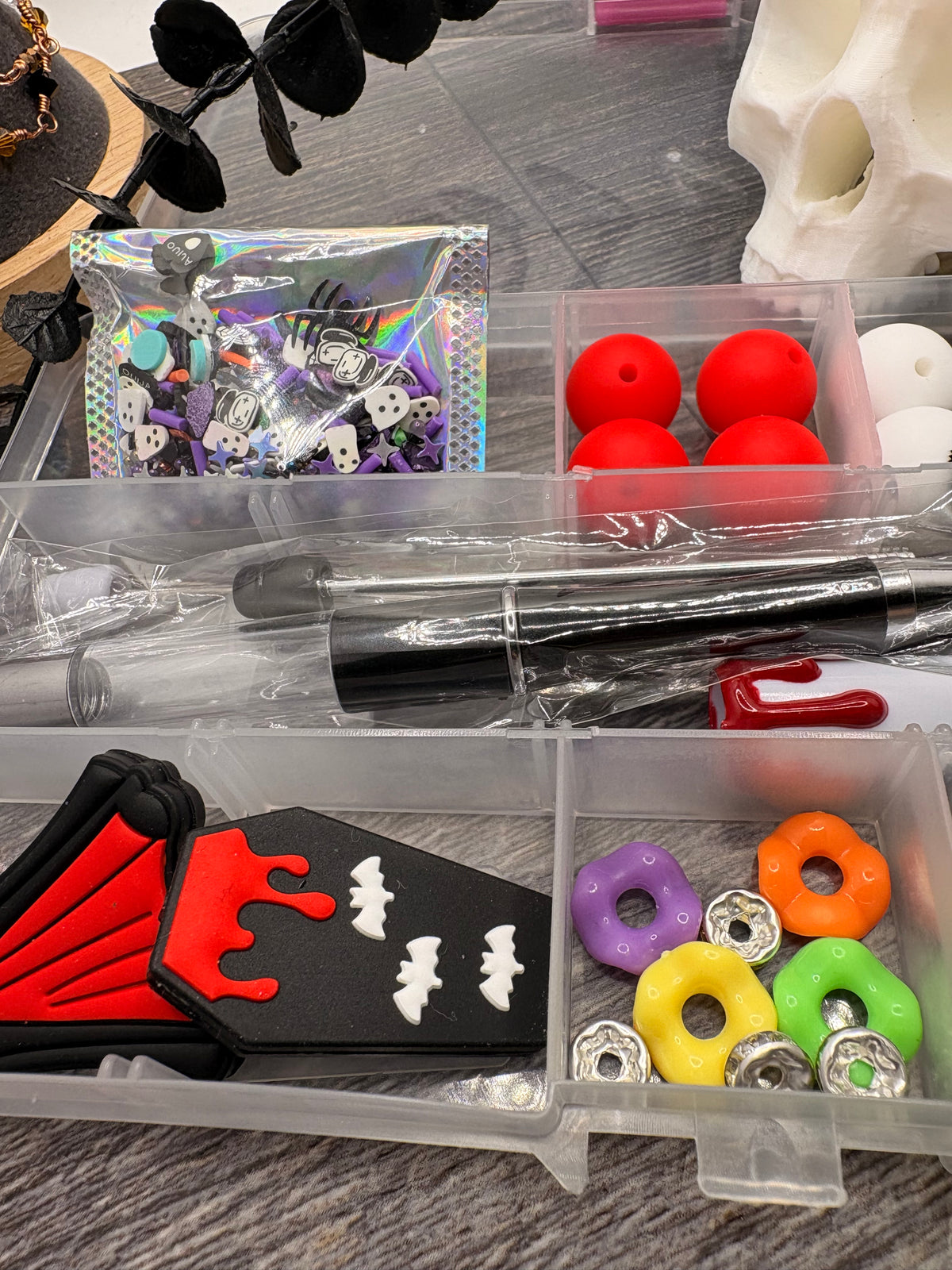 Halloween diy beaded pen kit, 3 pen set, bead mix, Complete pen kit 35pc per kit