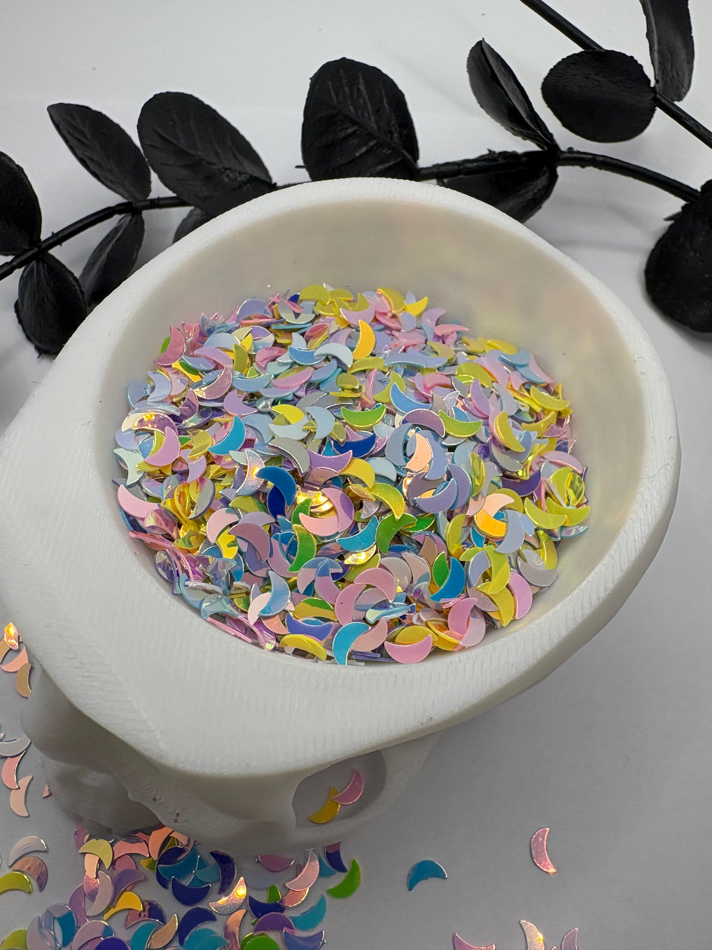 Holo multicolored moon sequins, celestial  sequins, resin fillers, crafting supplies, crescent moon filler holo nail accessories, .5oz wt.