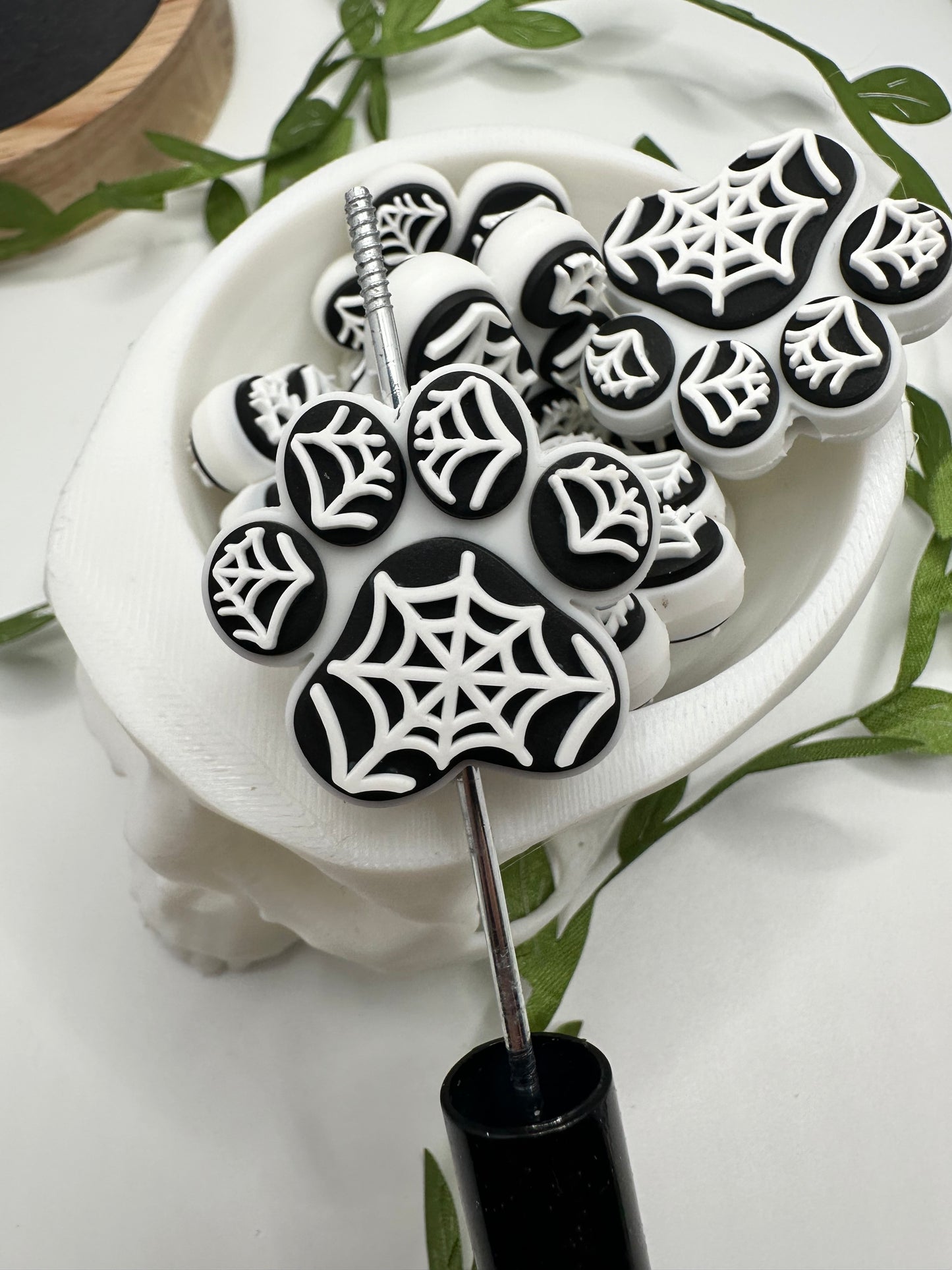 Spiderweb paw print, bead for pens, crafting beads, supplies, focal, supply bead, silicone focal  beadable items,  1pc 26.5mm