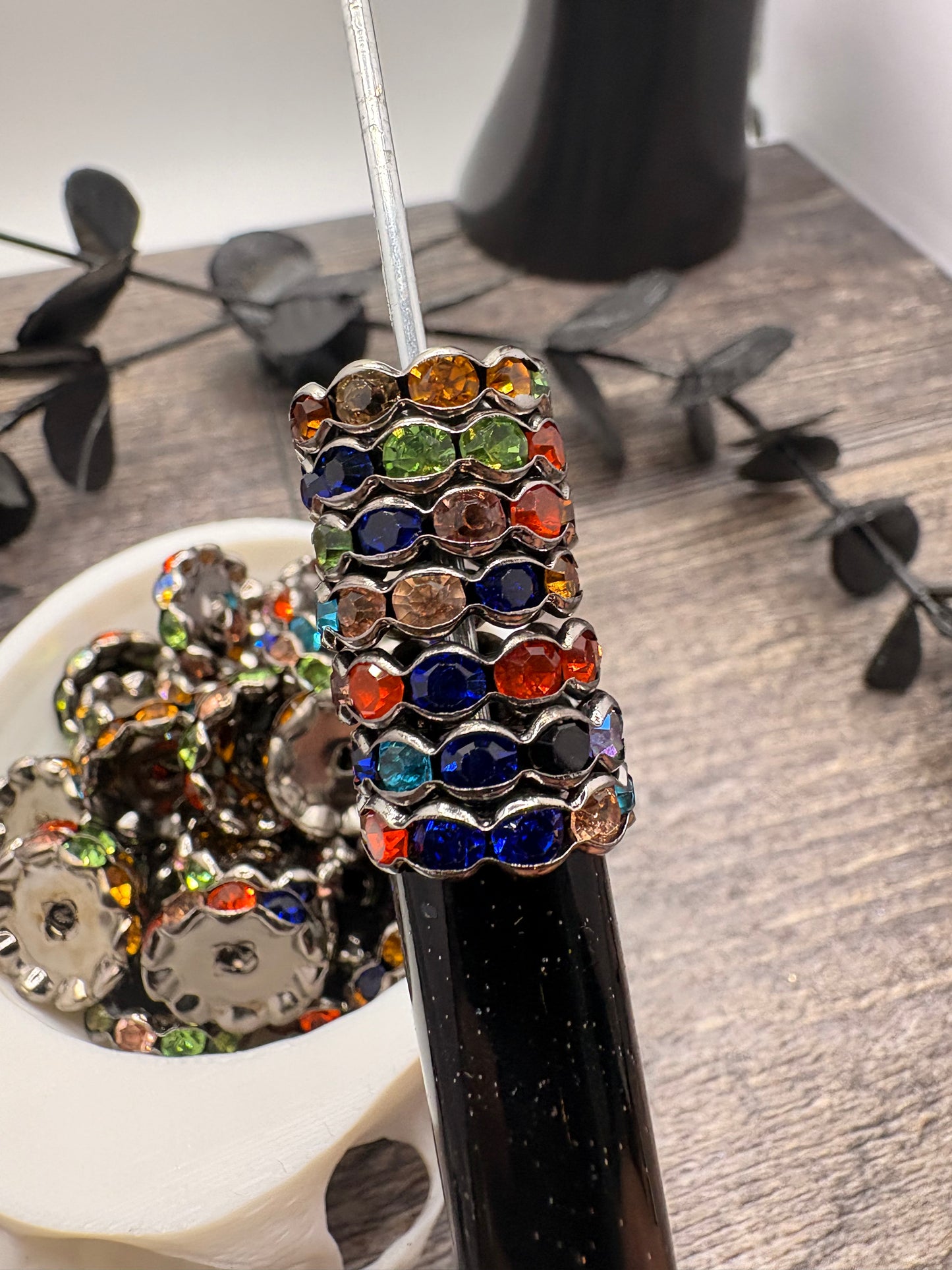 Multicolor Gunmetal Rhinestone bead spacer, 15mm, 10pc