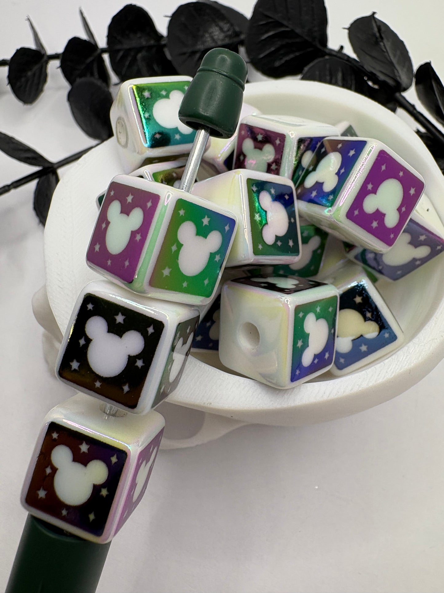 Mouse head Cube beads, acrylic 15mm beads for pens, beading supplies, bubblegum bead mouse