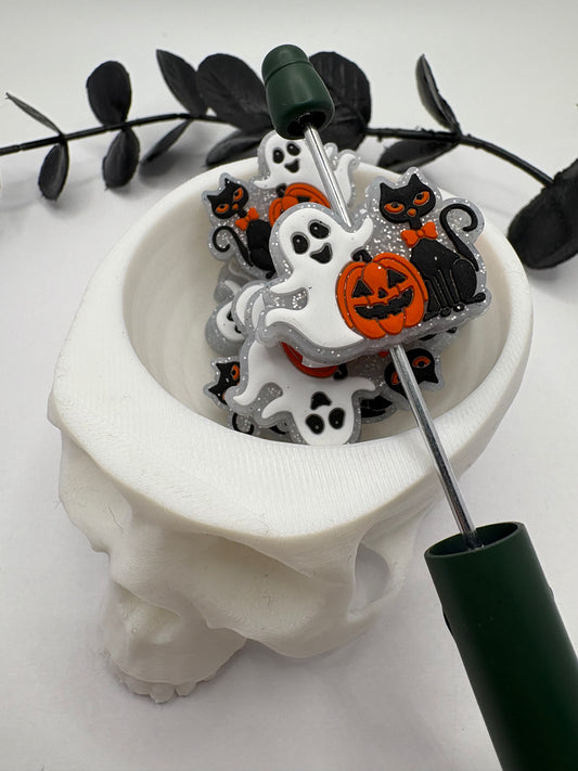 Halloween cat, ghost, pumpkin silicone bead for pens, crafting beads focal, supply bead beadable items, 19.5mm, 1pc