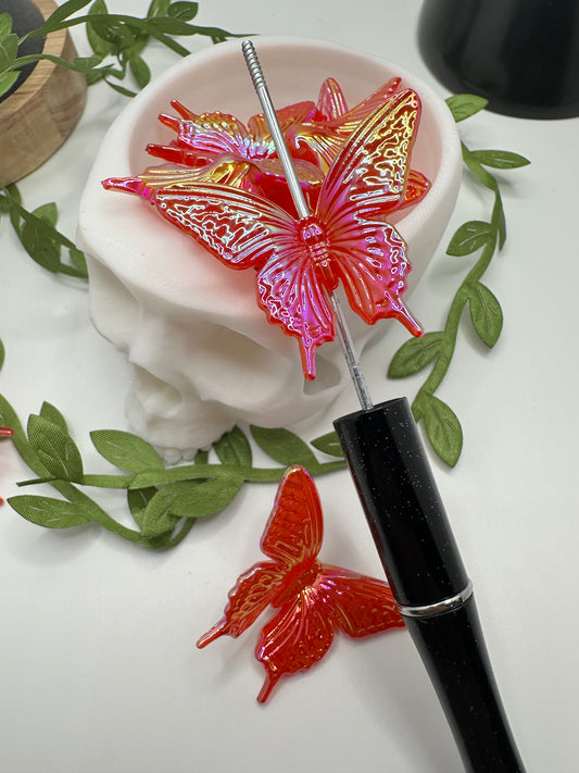 Butterfly Red bead, acrylic beads for pens, beading supplies, beading, 32.5mm, beads for keychain