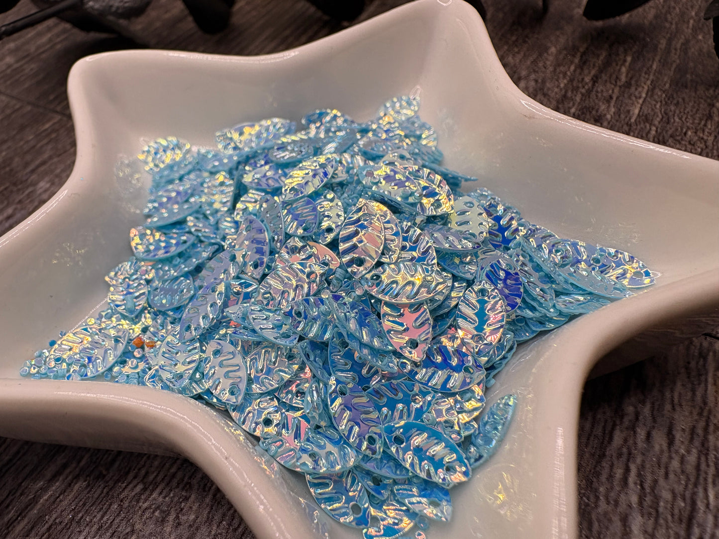 Steel Blue: holographic leaf sequins, 10g Wt.