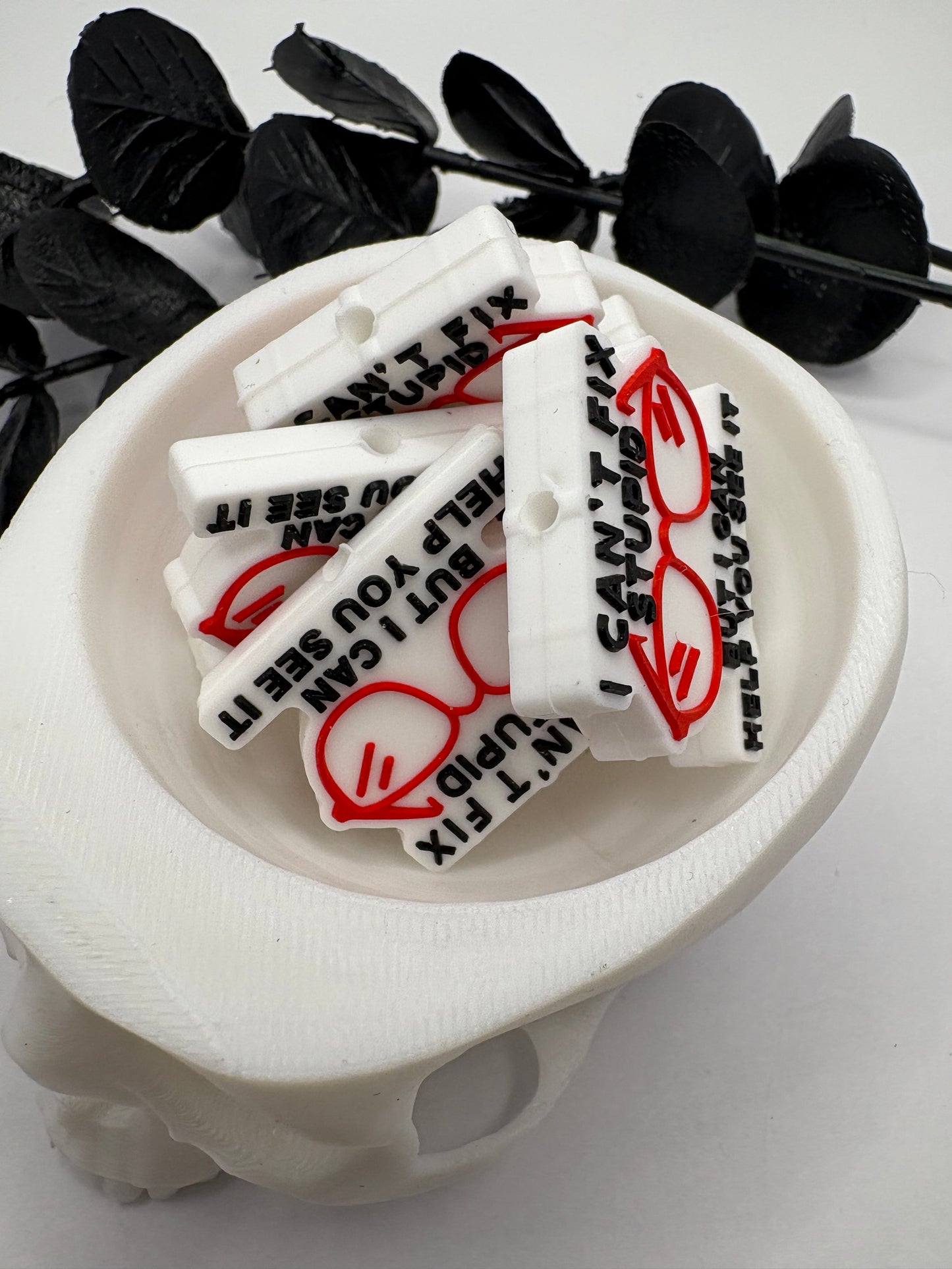 Can't Fix Funny Bead, Silicone focal bead, cute bead for pens, double sided print 24.5mm, 1pc