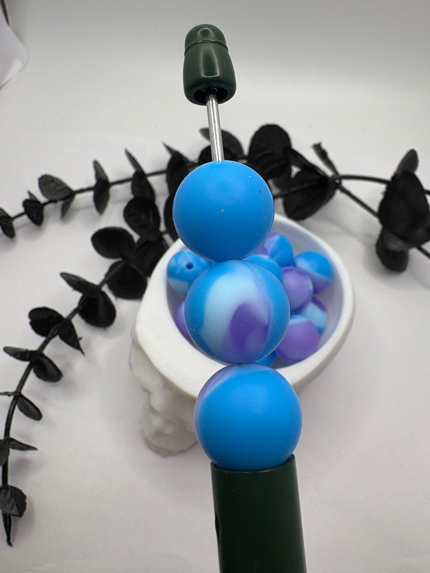 Silicone Blurple Swirl bead, 15mm beads for pens, beading supplies, beading, pvc silicone beads