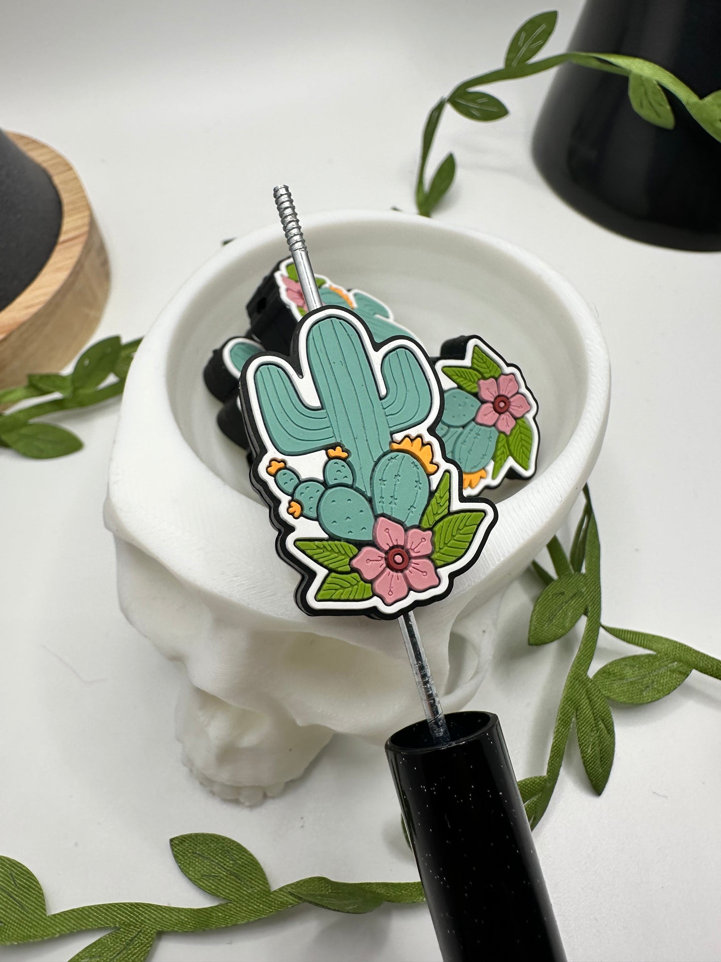 Cactus with flower focal bead, silicone bead, silicone bead for pens, crafting beads, supplies, focal, silicone supply bead 32.5mm
