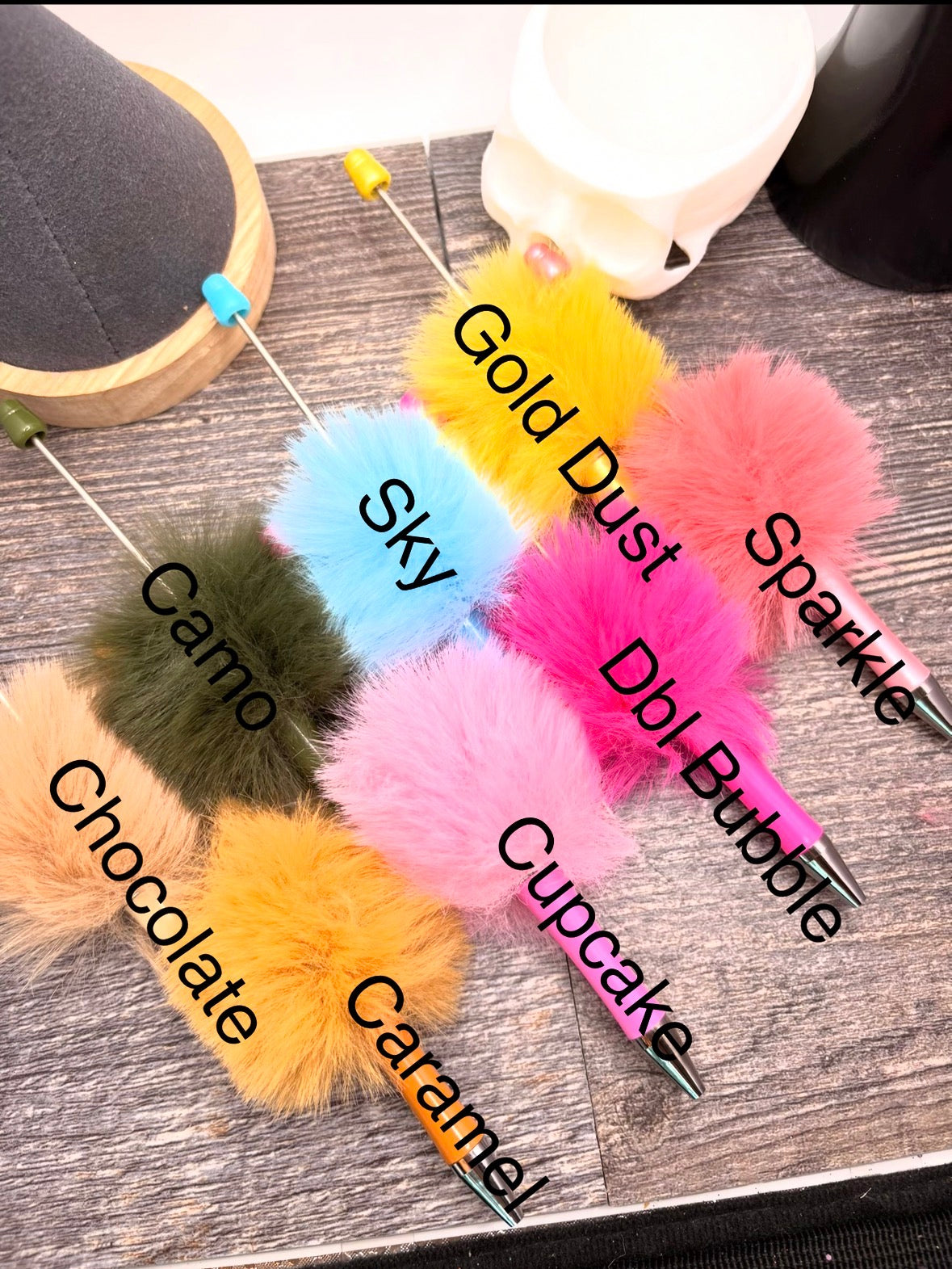 Faux Fur Fluff Pens, Beadable pen blank, black ink, pen for silicone beads, for acrylic beads, pens for crafting, beadable blanks supplies