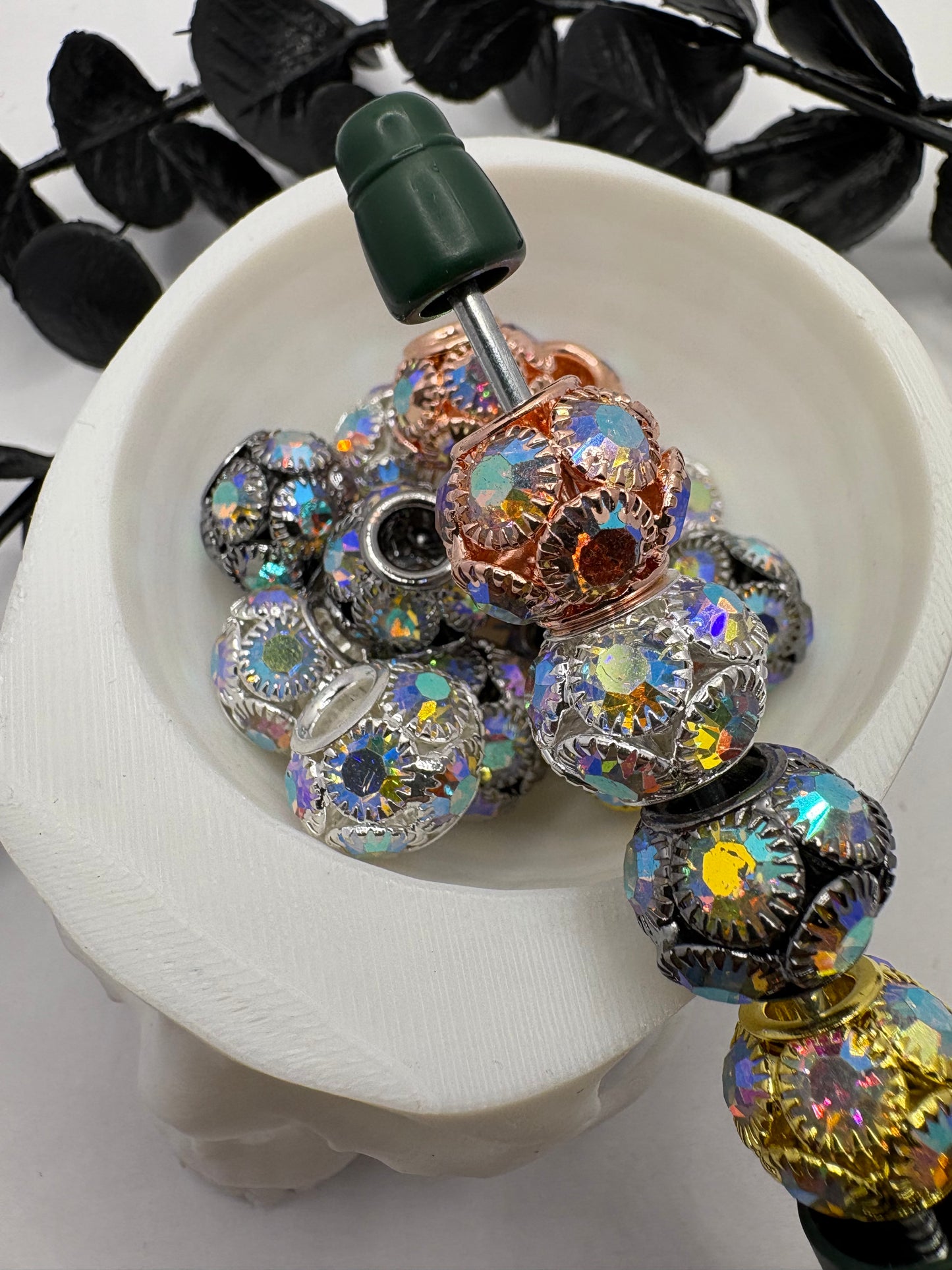 Jeweled mix Metal beads 11mm beads for pens, beading supplies, beading, 5pc